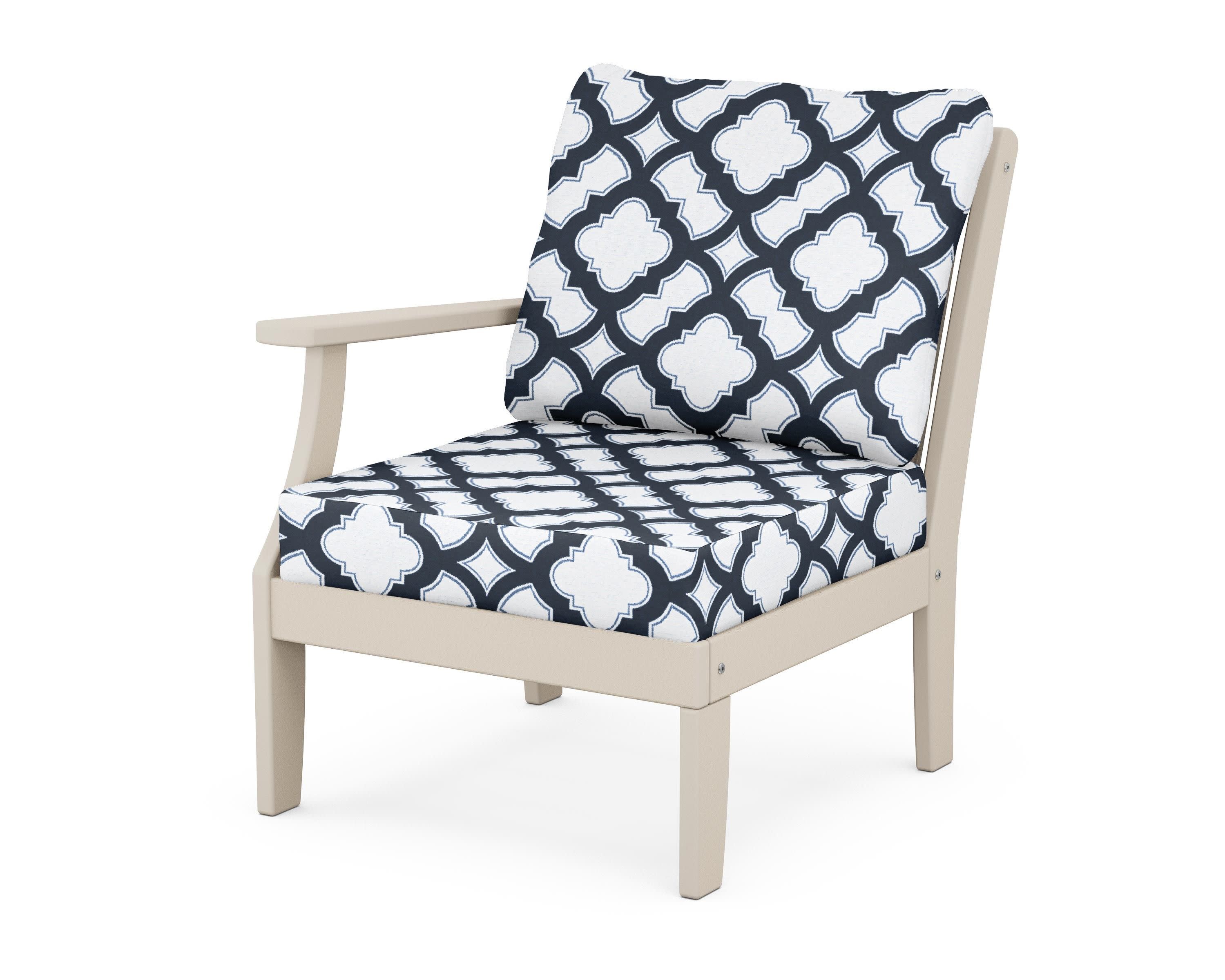 Braxton Modular Left Arm Chair in Sand / Trellis Marine Indigo