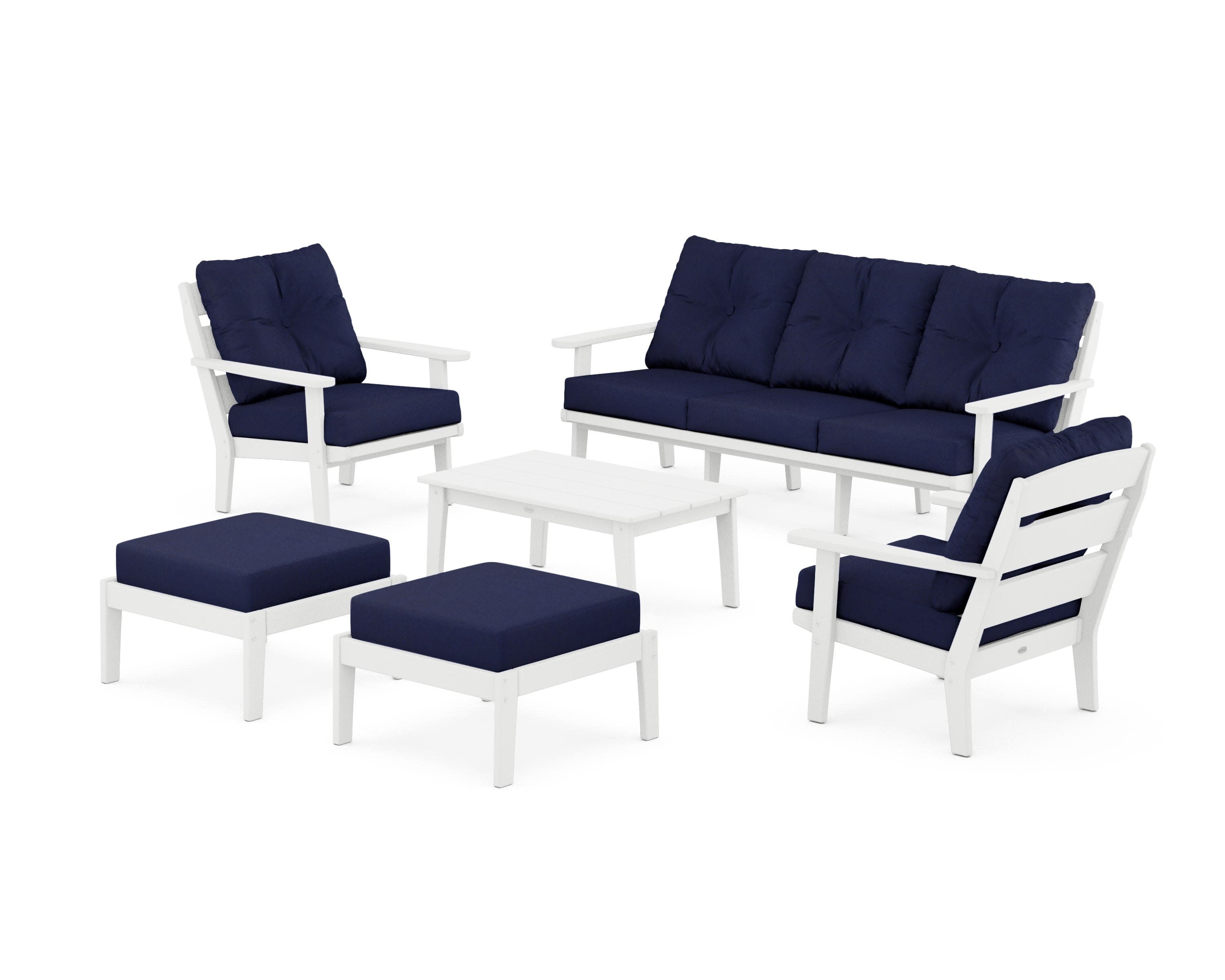 Lakeside 6-Piece Lounge Sofa Set in White / Navy