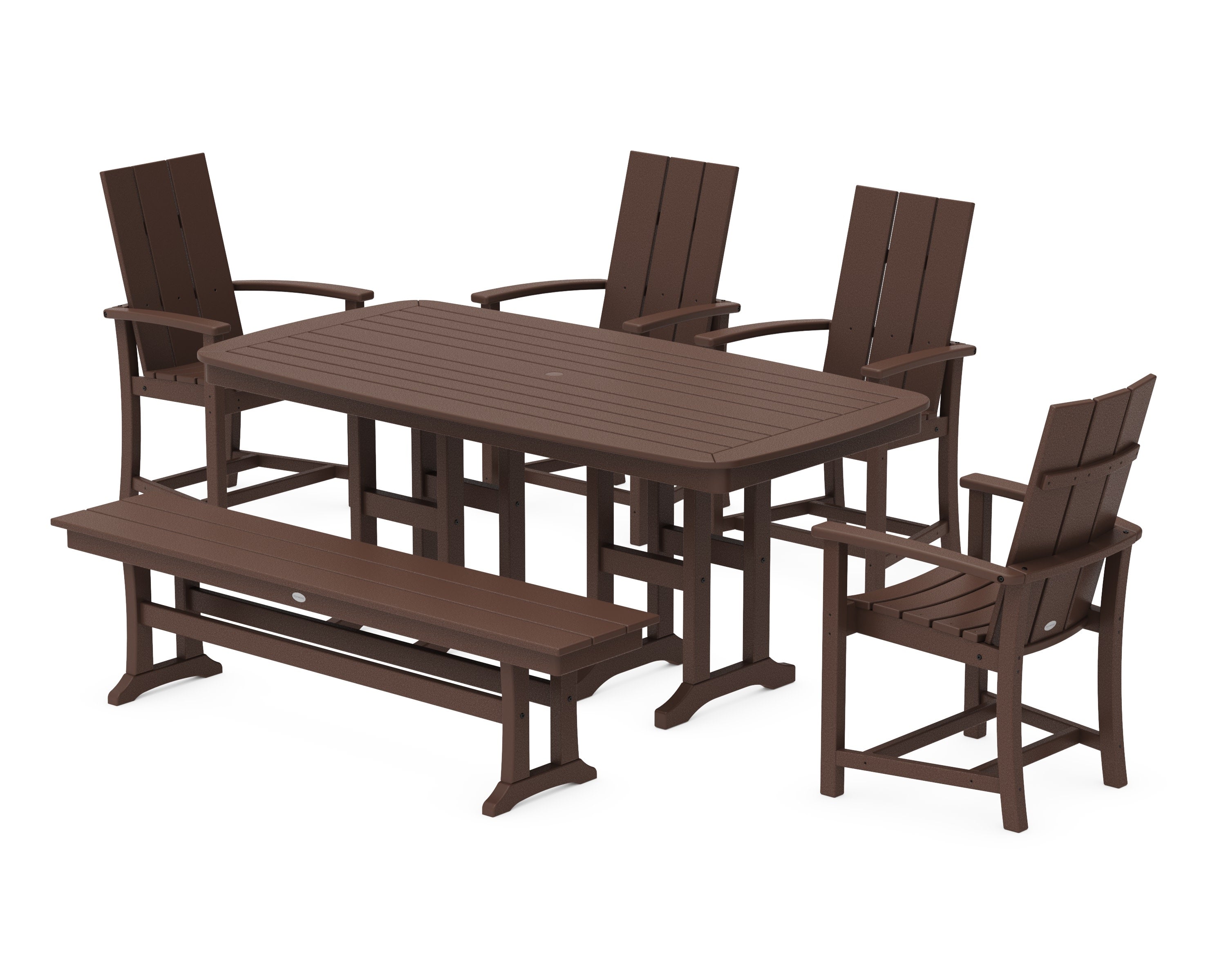Modern Adirondack 6-Piece Dining Set with Bench in Mahogany