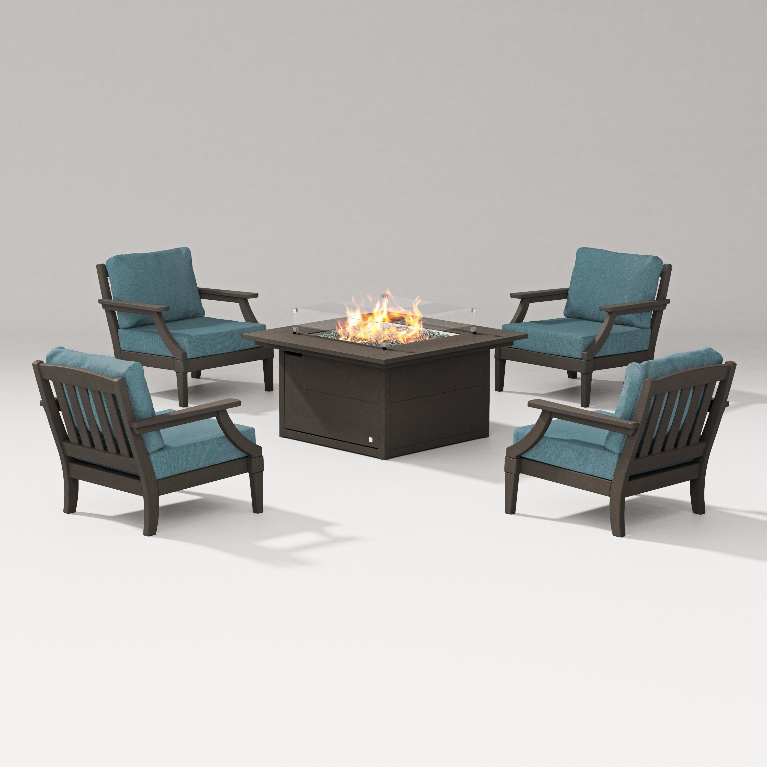 Estate 5-Piece Lounge Fire Table Set in Vintage Coffee / Ocean Teal