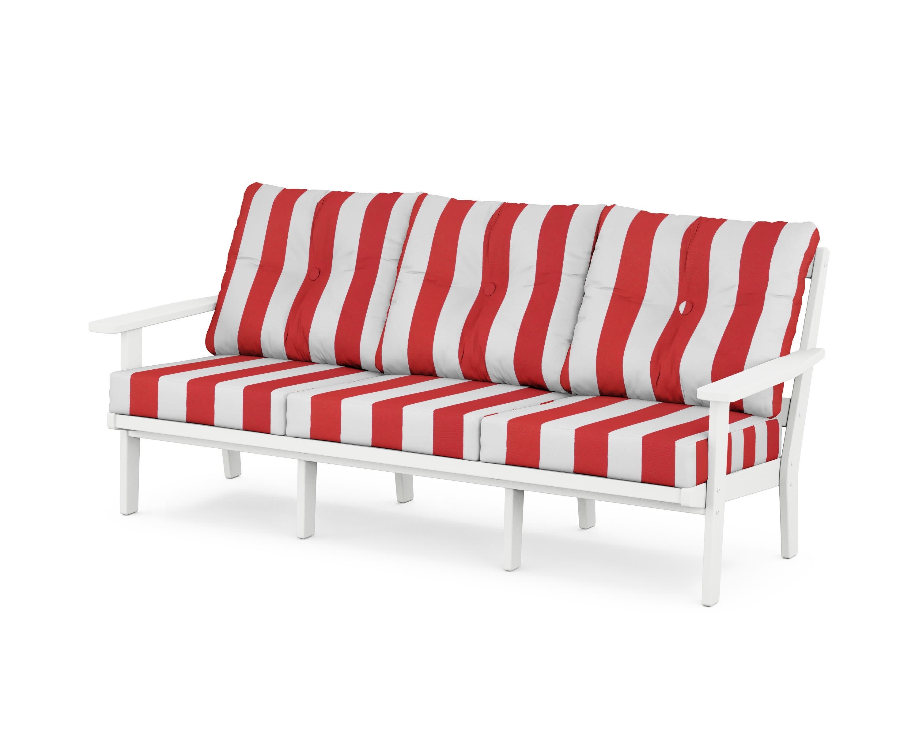 PrairieDeep Seating Sofa in White / Cabana Stripe Crimson
