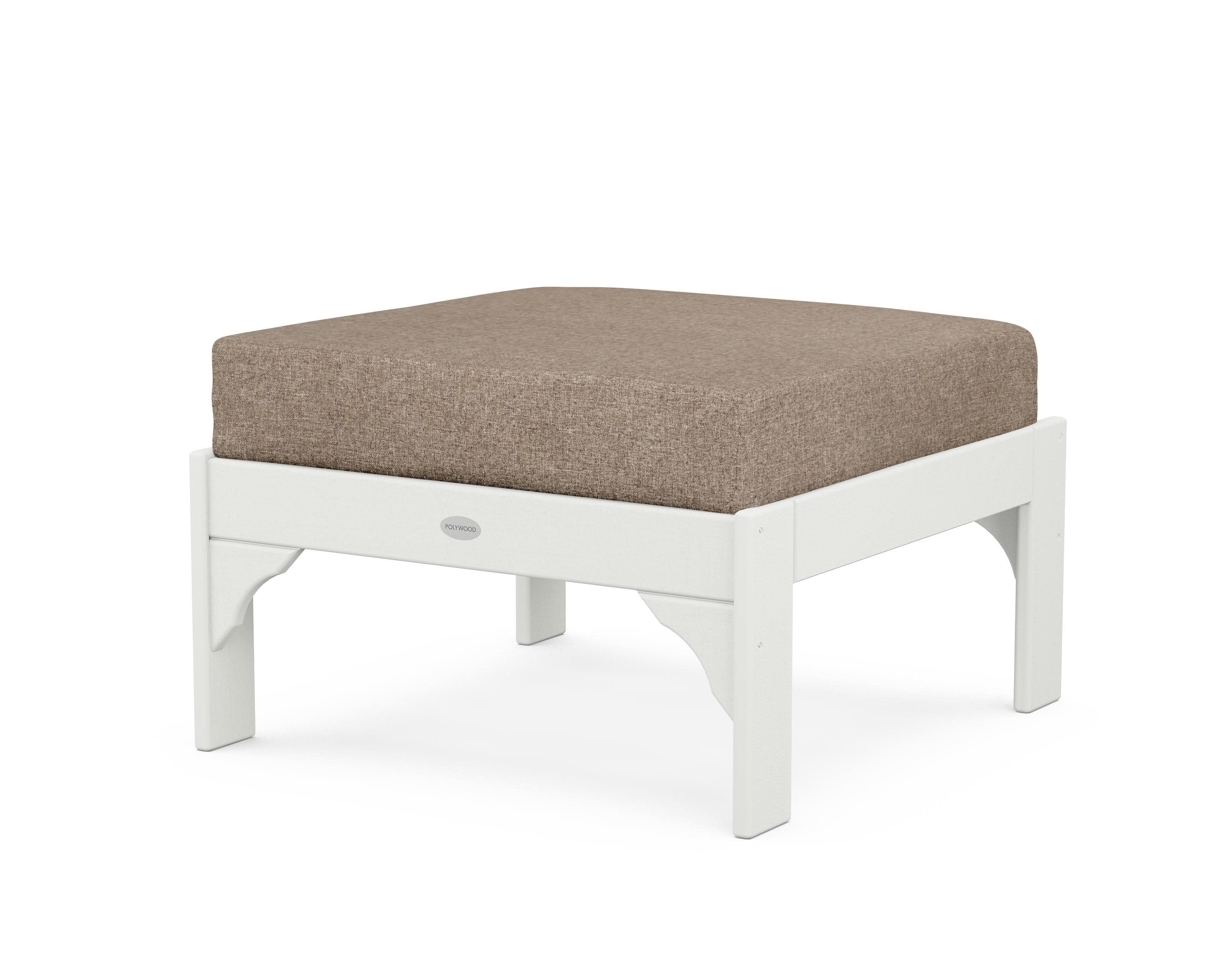 Vineyard Deep Seating Ottoman in Vintage White / Spiced Burlap
