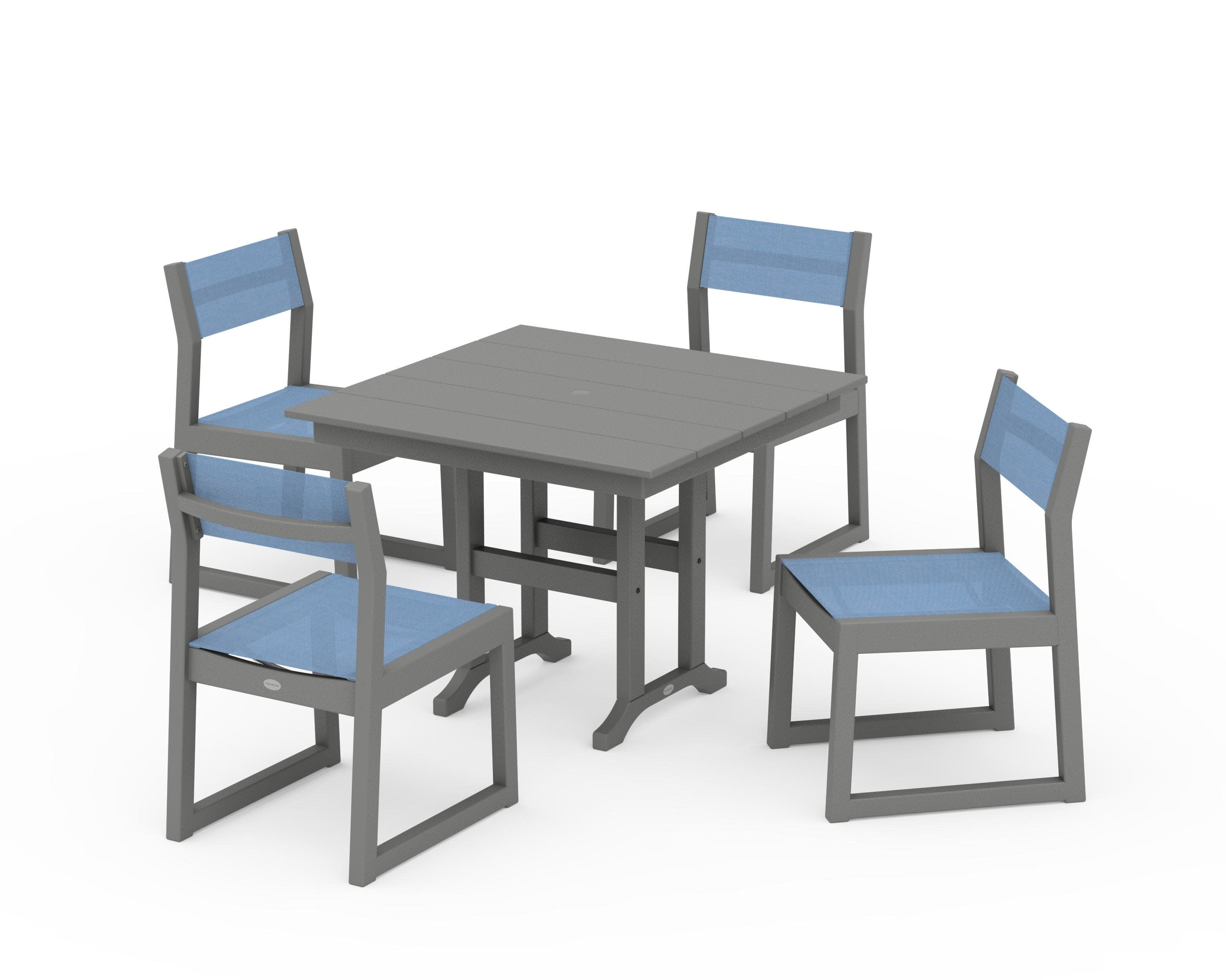 EDGE Sling Side Chair 5-Piece Farmhouse Dining Set in Slate Grey / Poolside Sling
