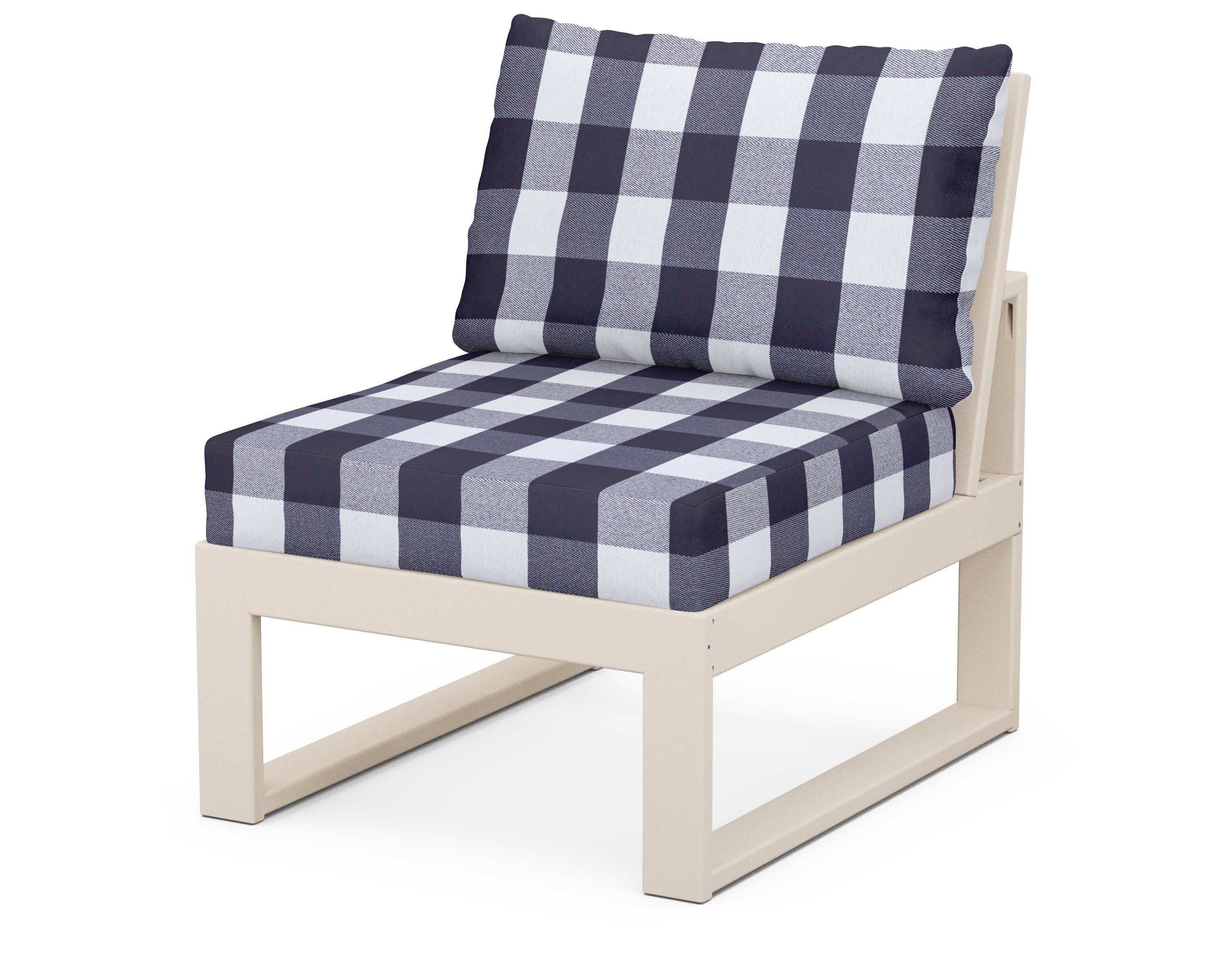 Modular Armless Chair in Sand / Buffalo Plaid Navy