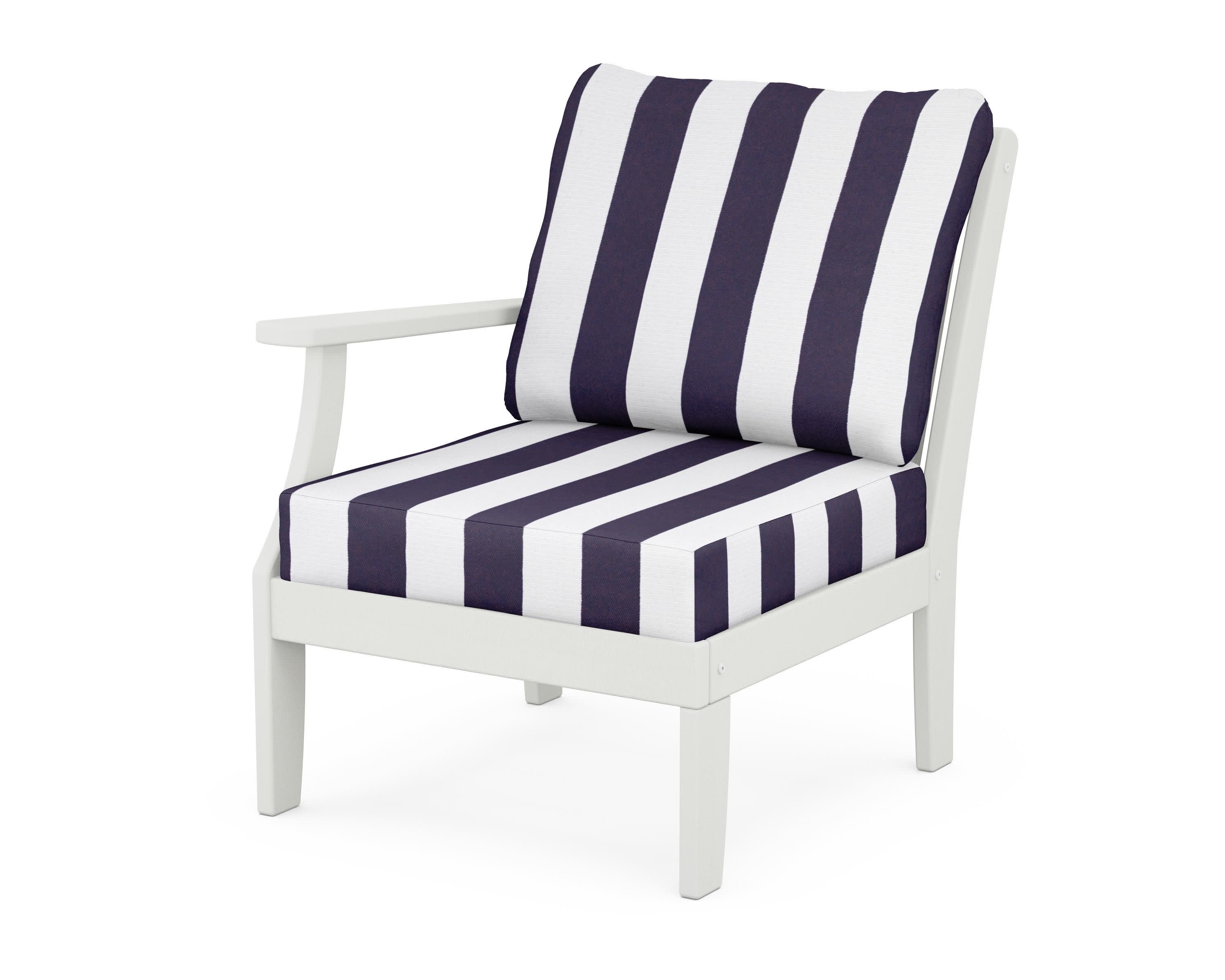 Braxton Modular Left Arm Chair in Vintage White / Cabana Stripe Navy