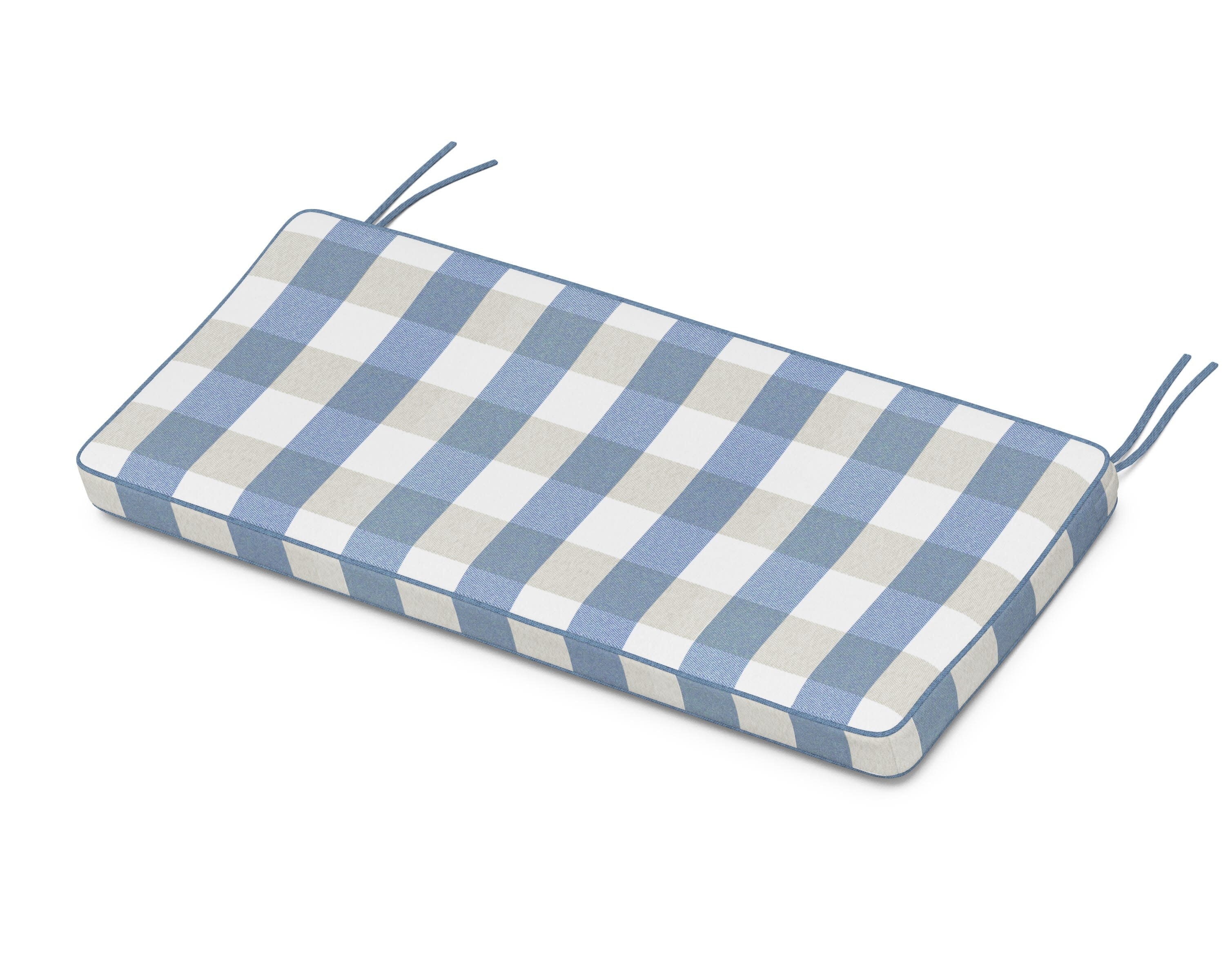 Chinoiserie Bench Seat Cushion in Buffalo Plaid Sky Blue