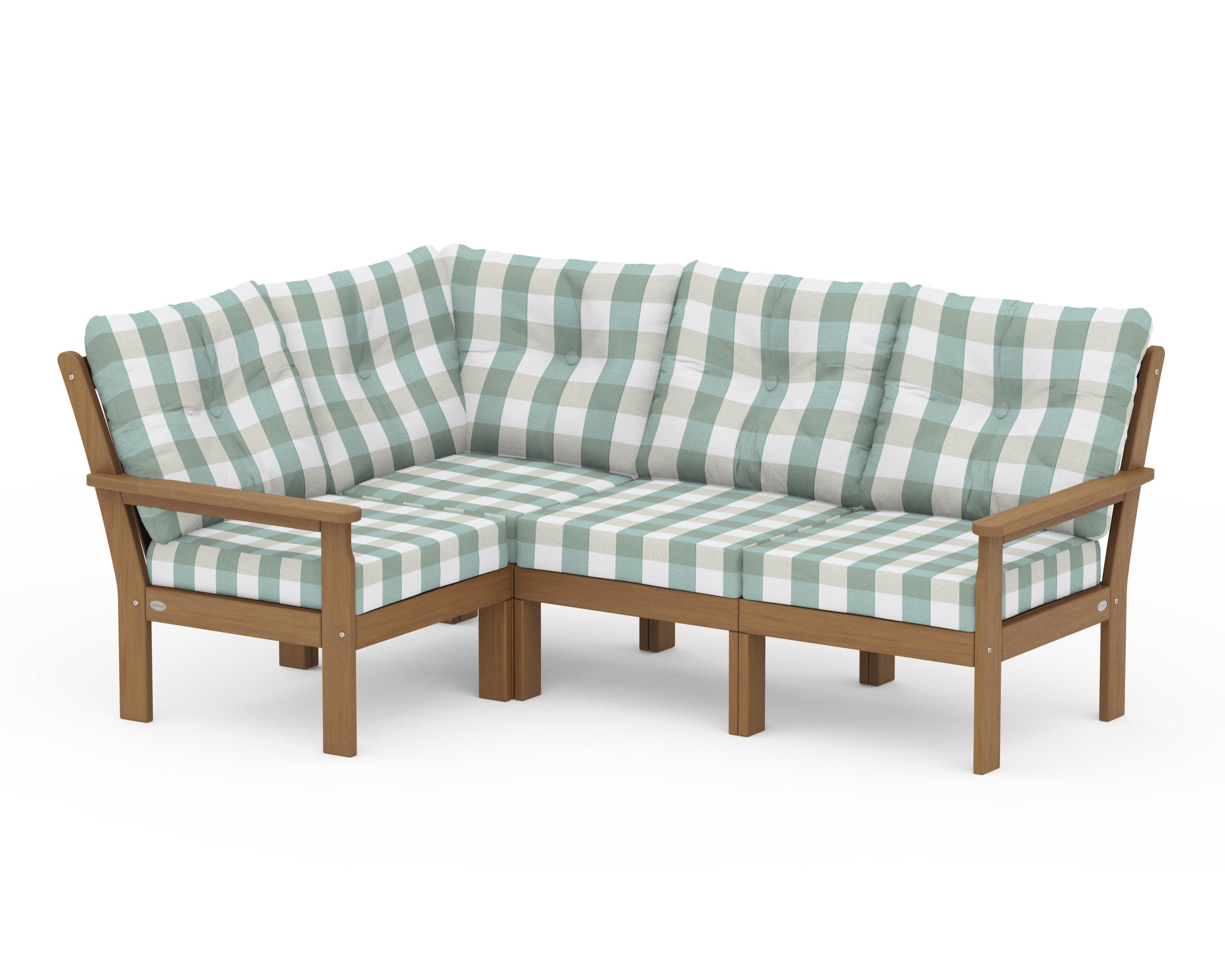 Vineyard 4-Piece Sectional in Natural / Buffalo Plaid Glacier Spa