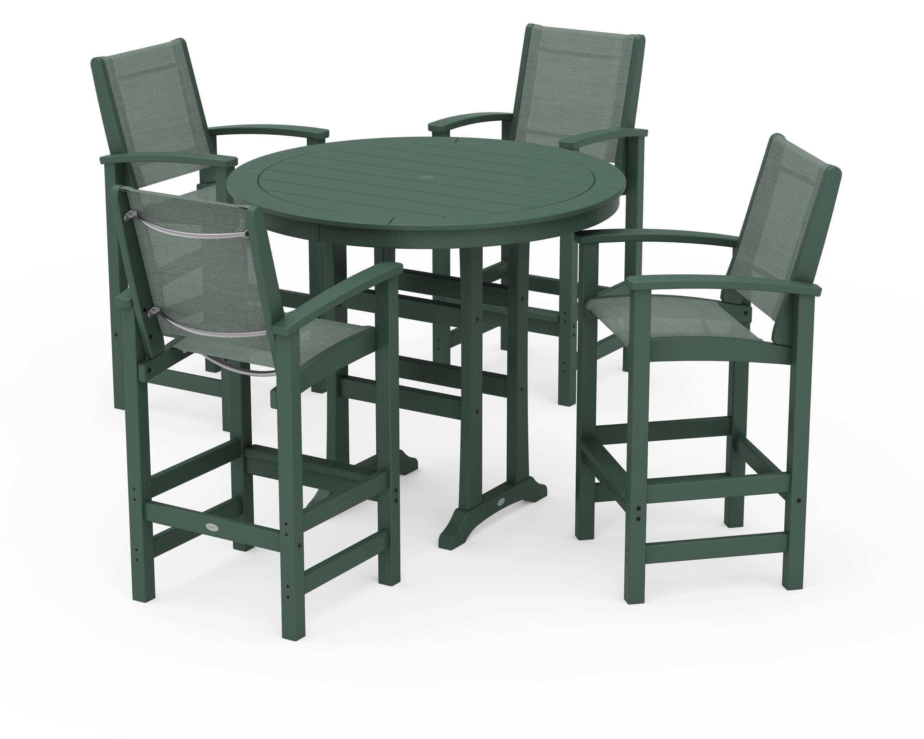 Coastal 5-Piece Nautical Trestle Bar Set in Green / Dupioni Sea Mist Sling