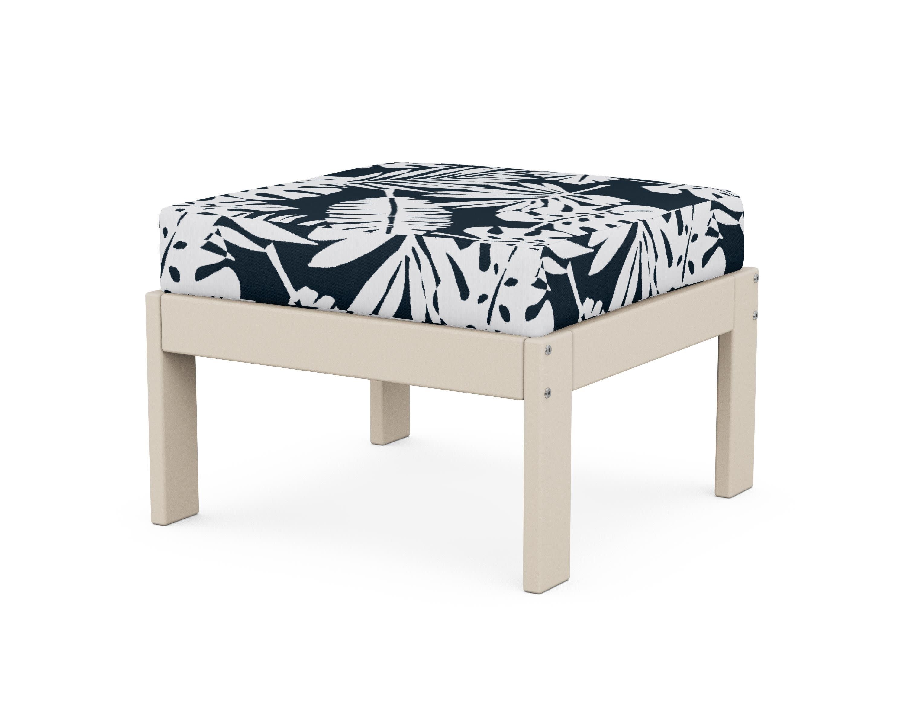 Vineyard Modular Ottoman in Sand / Leaf Marine Indigo