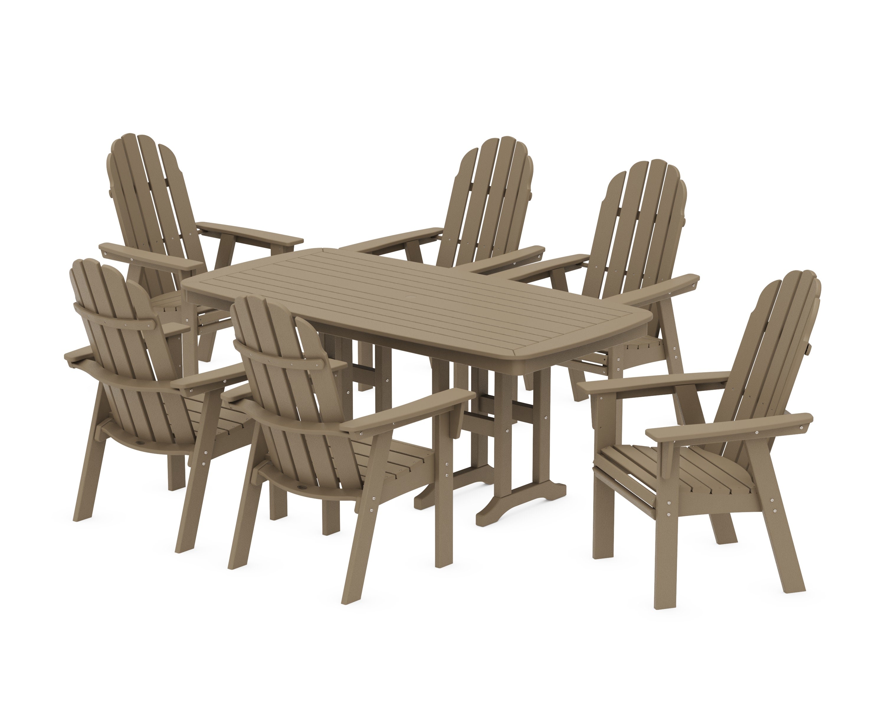 Vineyard Curveback Adirondack Chair 7-Piece Dining Set in Vintage Sahara