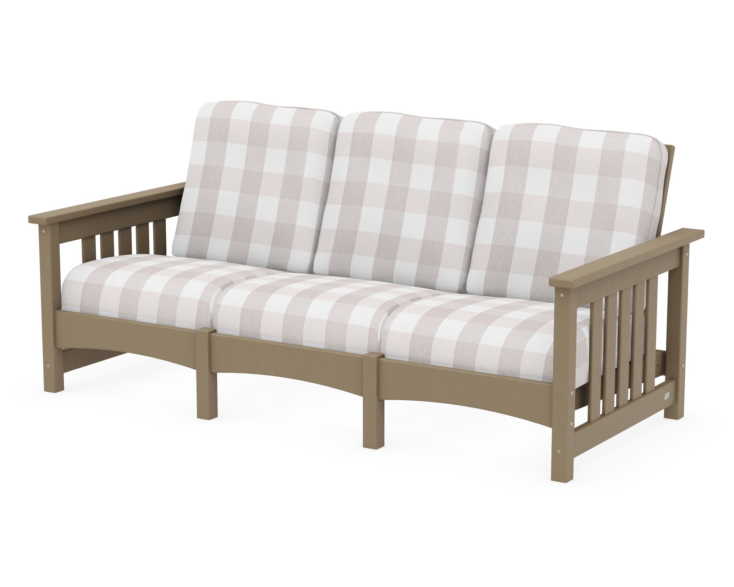 Club Mission Sofa in Vintage Sahara / Buffalo Plaid Dune Burlap