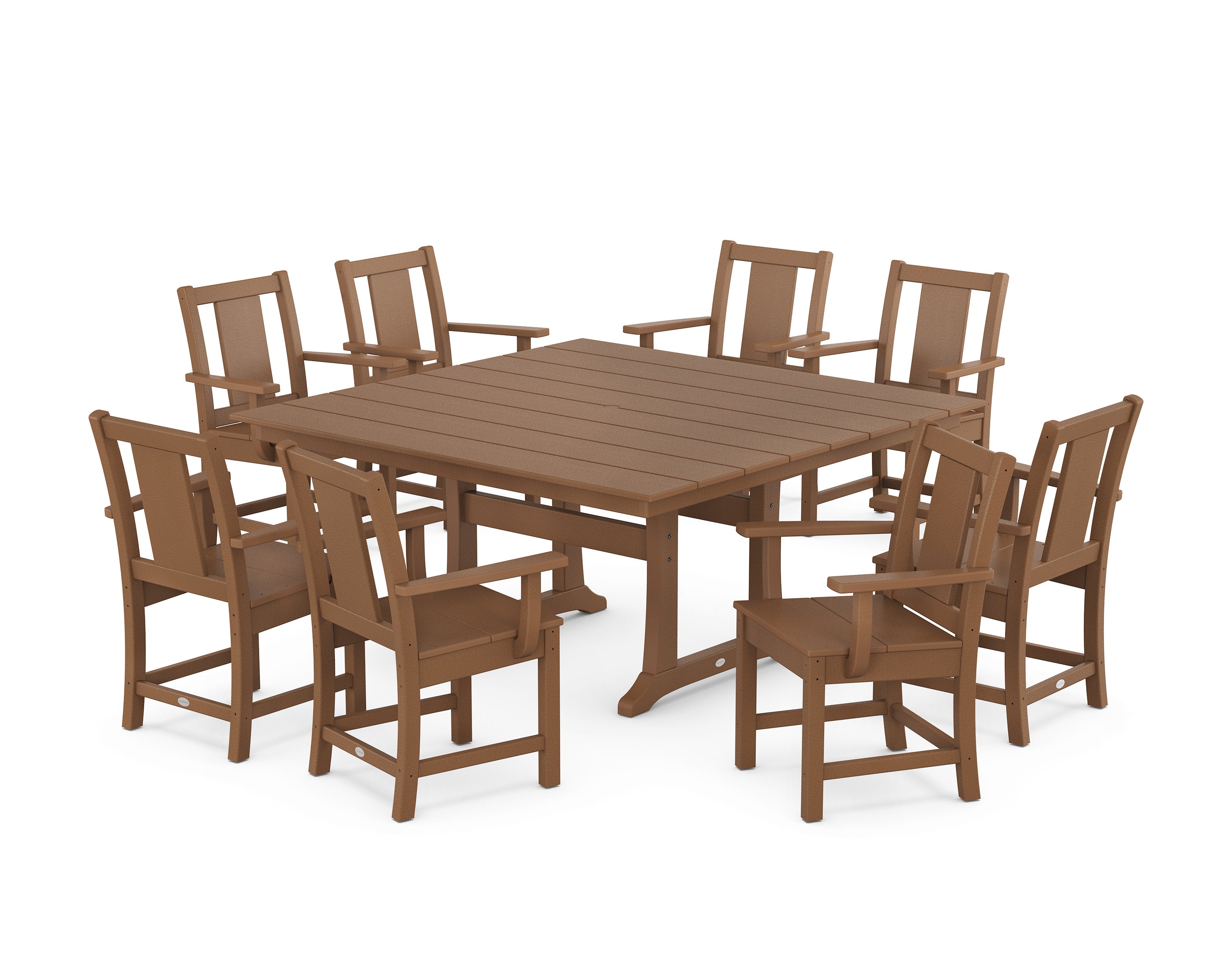 Prairie 9-Piece Square Farmhouse Dining Set with Trestle Legs in Teak