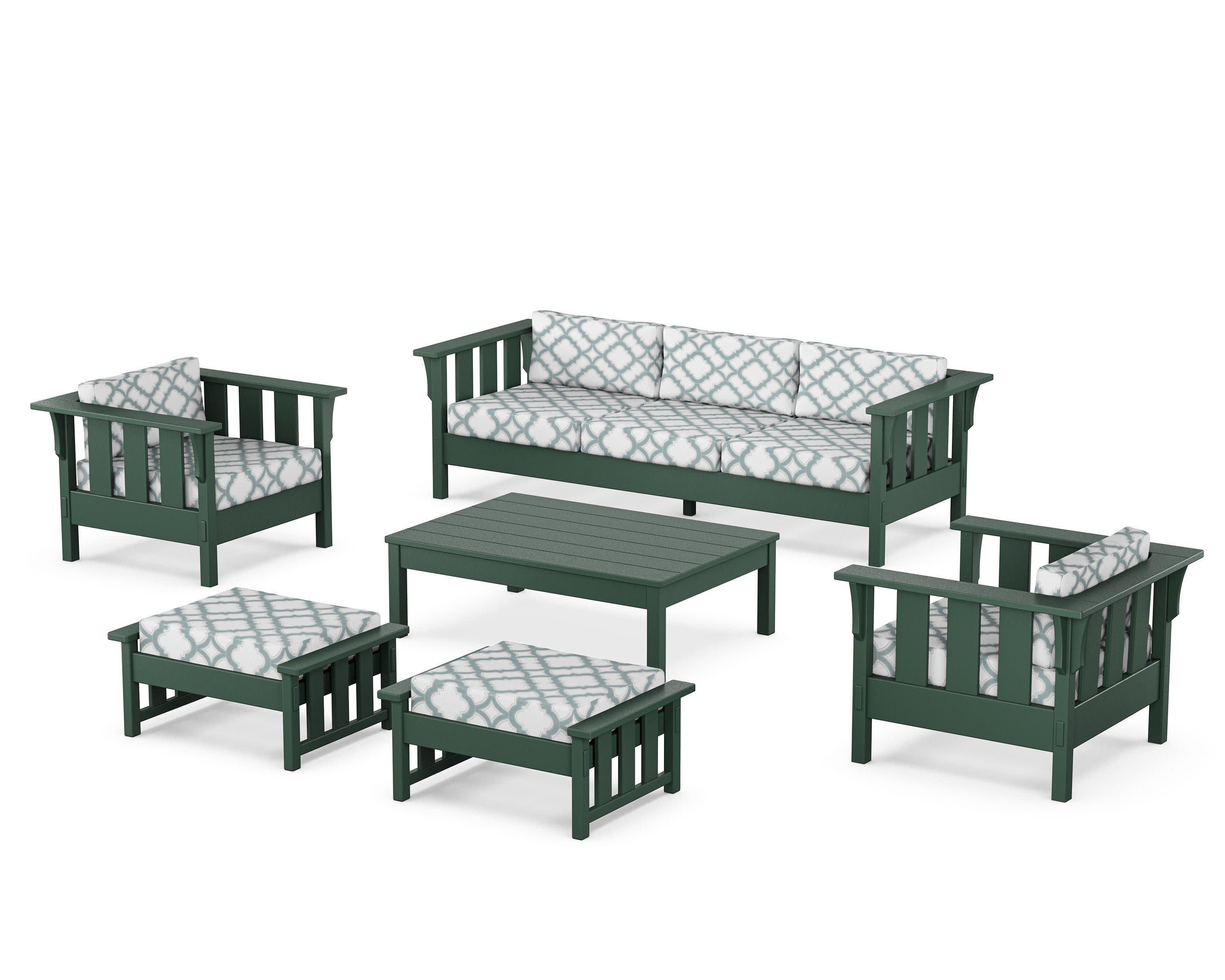 Acadia 6-Piece Lounge Sofa Set in Green / Trellis Glacier Spa