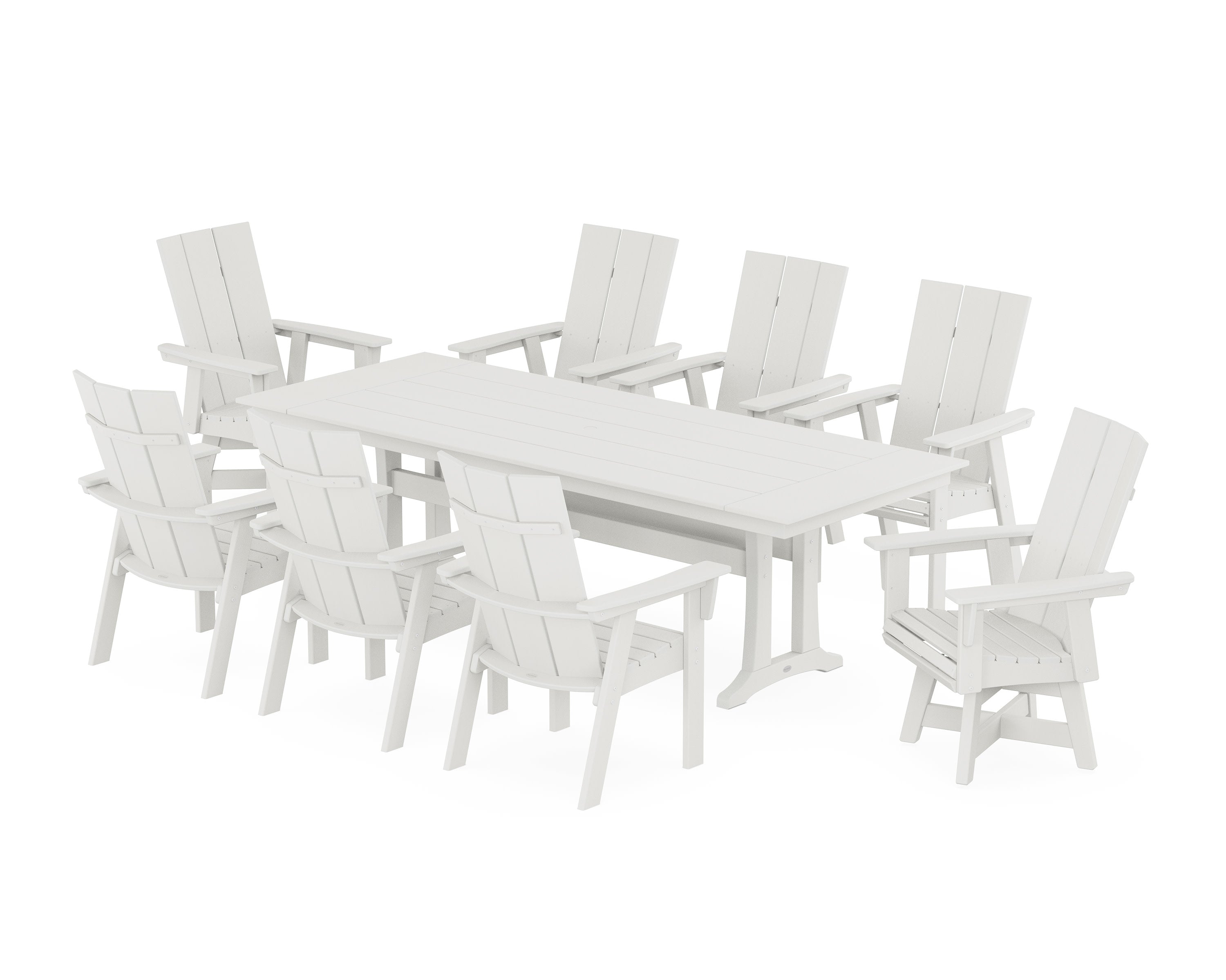 Modern Curveback Adirondack Swivel 9-Piece Farmhouse Dining Set with Trestle Legs in Vintage White