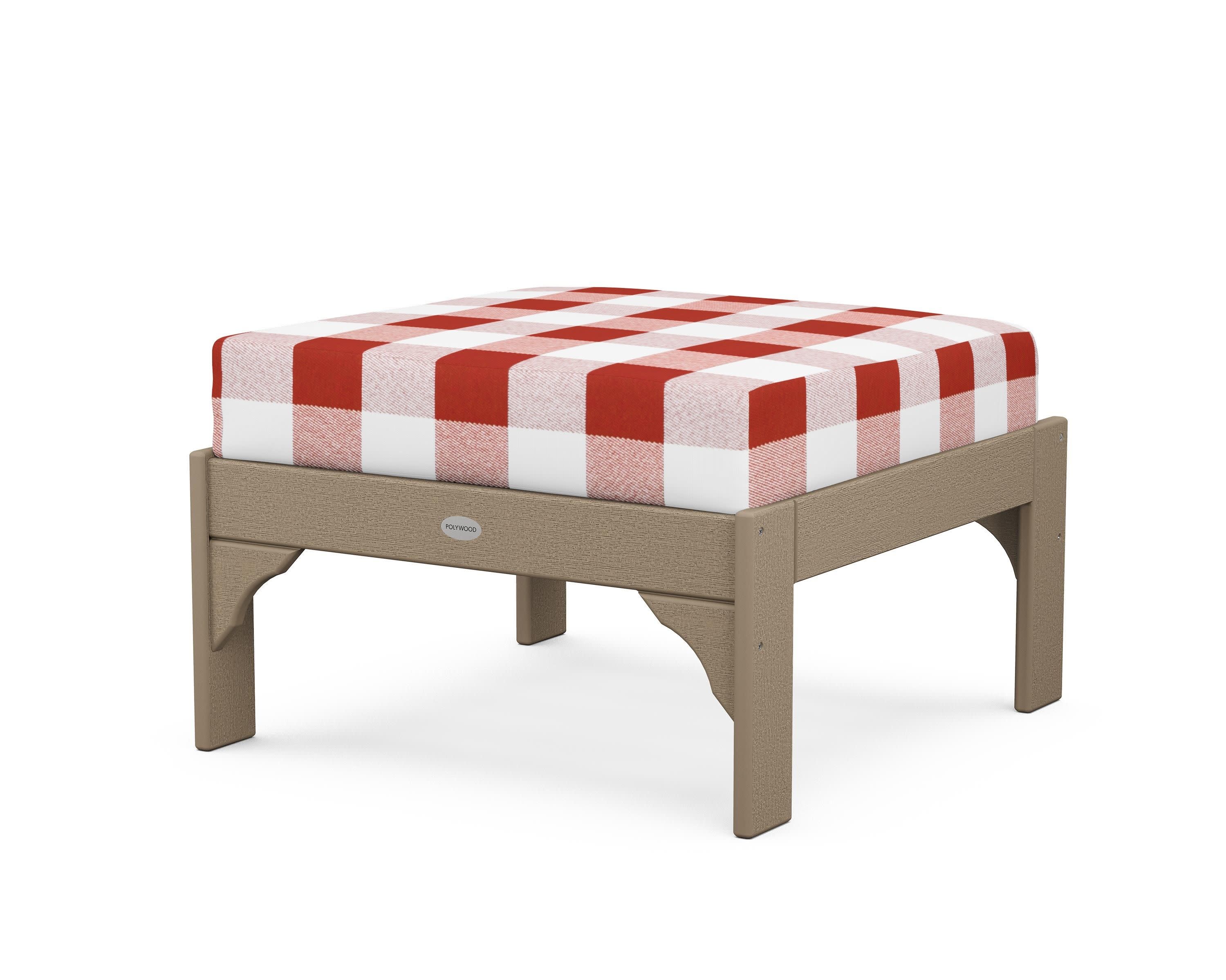 Vineyard Deep Seating Ottoman in Vintage Sahara / Buffalo Plaid Crimson