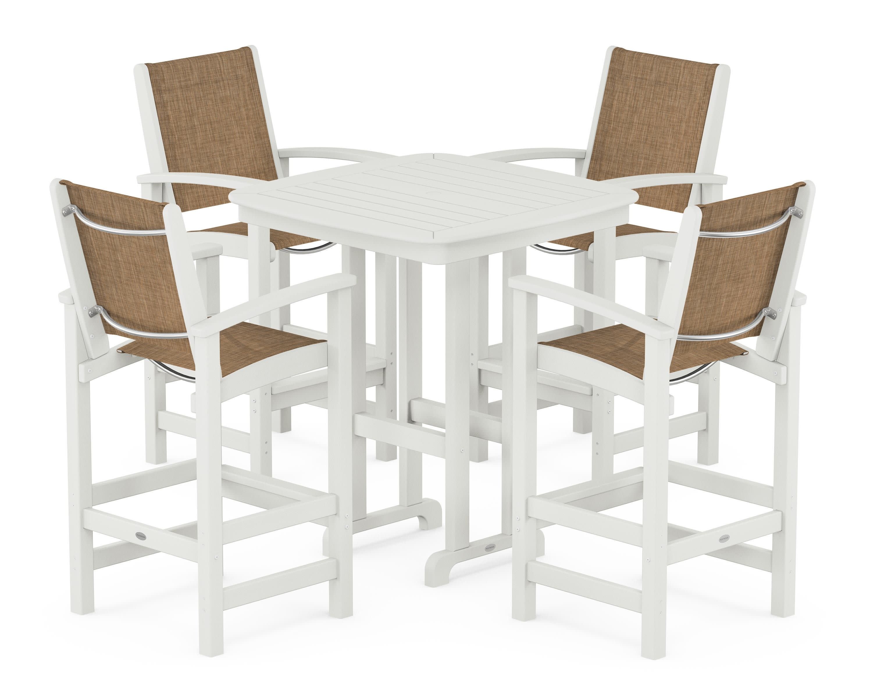 Coastal 5-Piece Bar Set in Vintage White / Burlap Sling