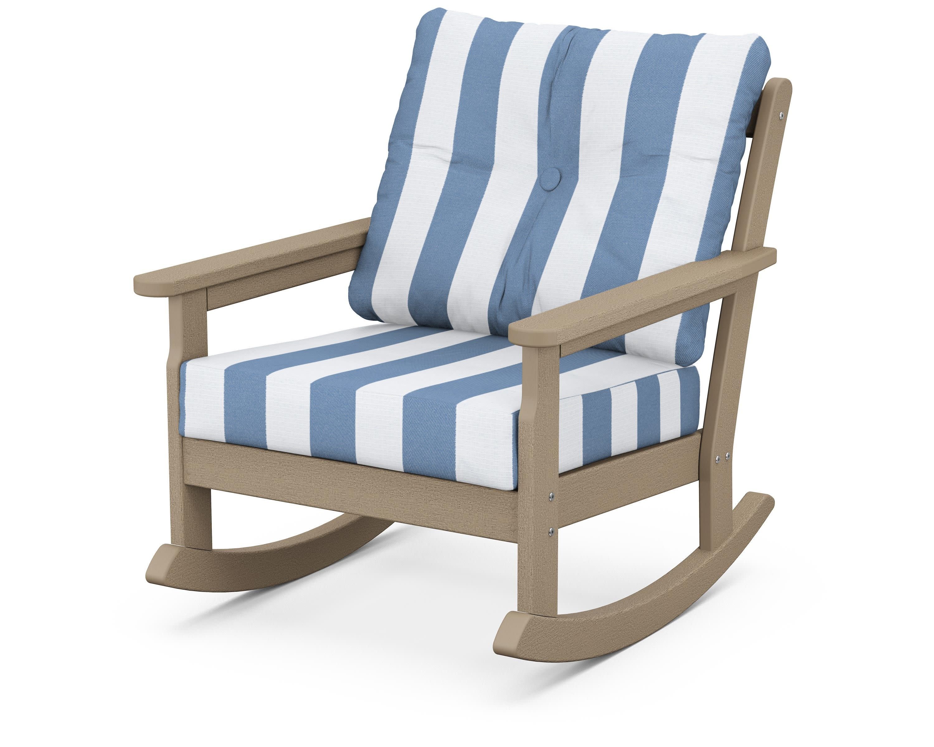 Vineyard Deep Seating Rocking Chair in Vintage Sahara / Cabana Stripe Sky Blue