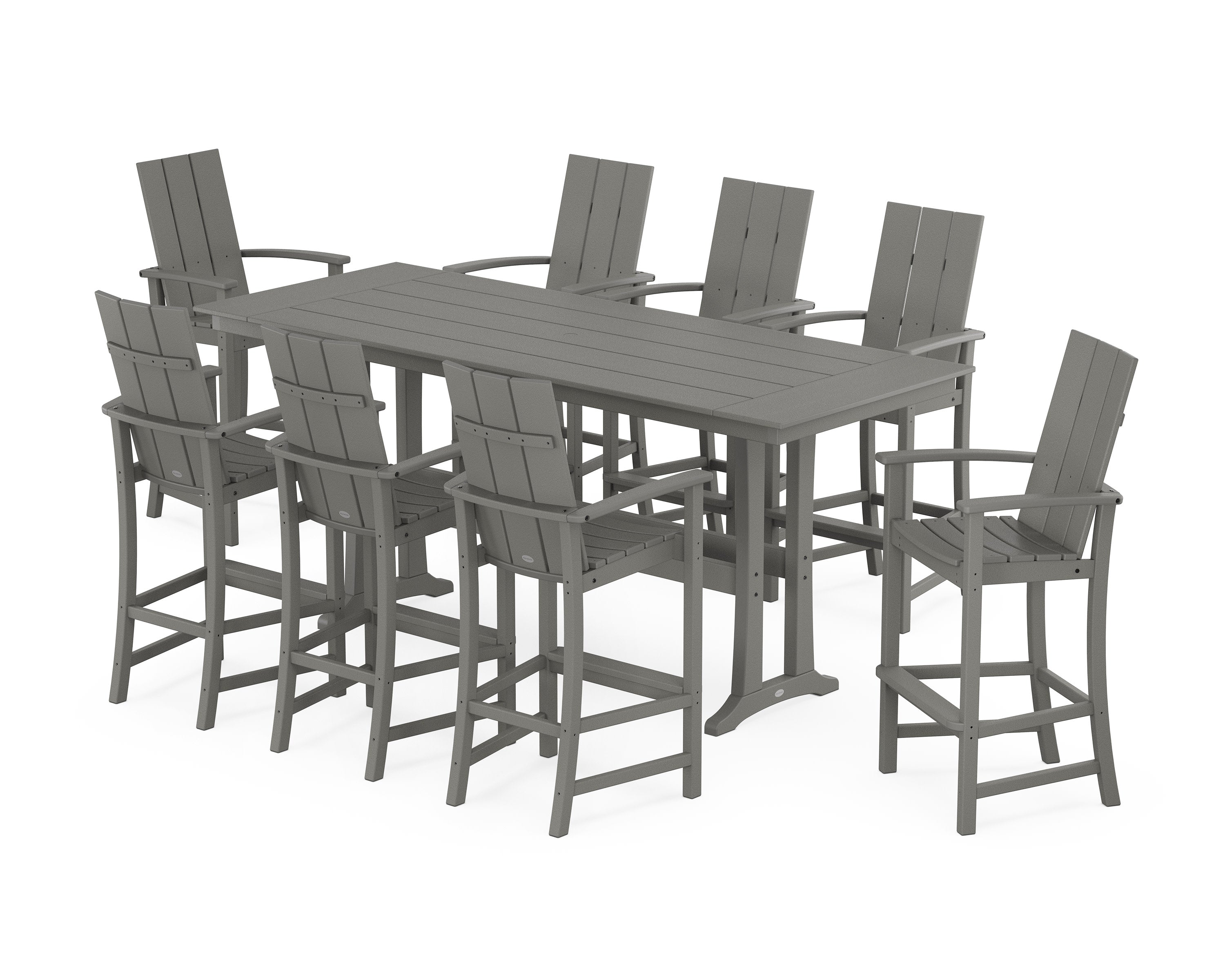 Modern Adirondack 9-Piece Farmhouse Bar Set with Trestle Legs in Slate Grey