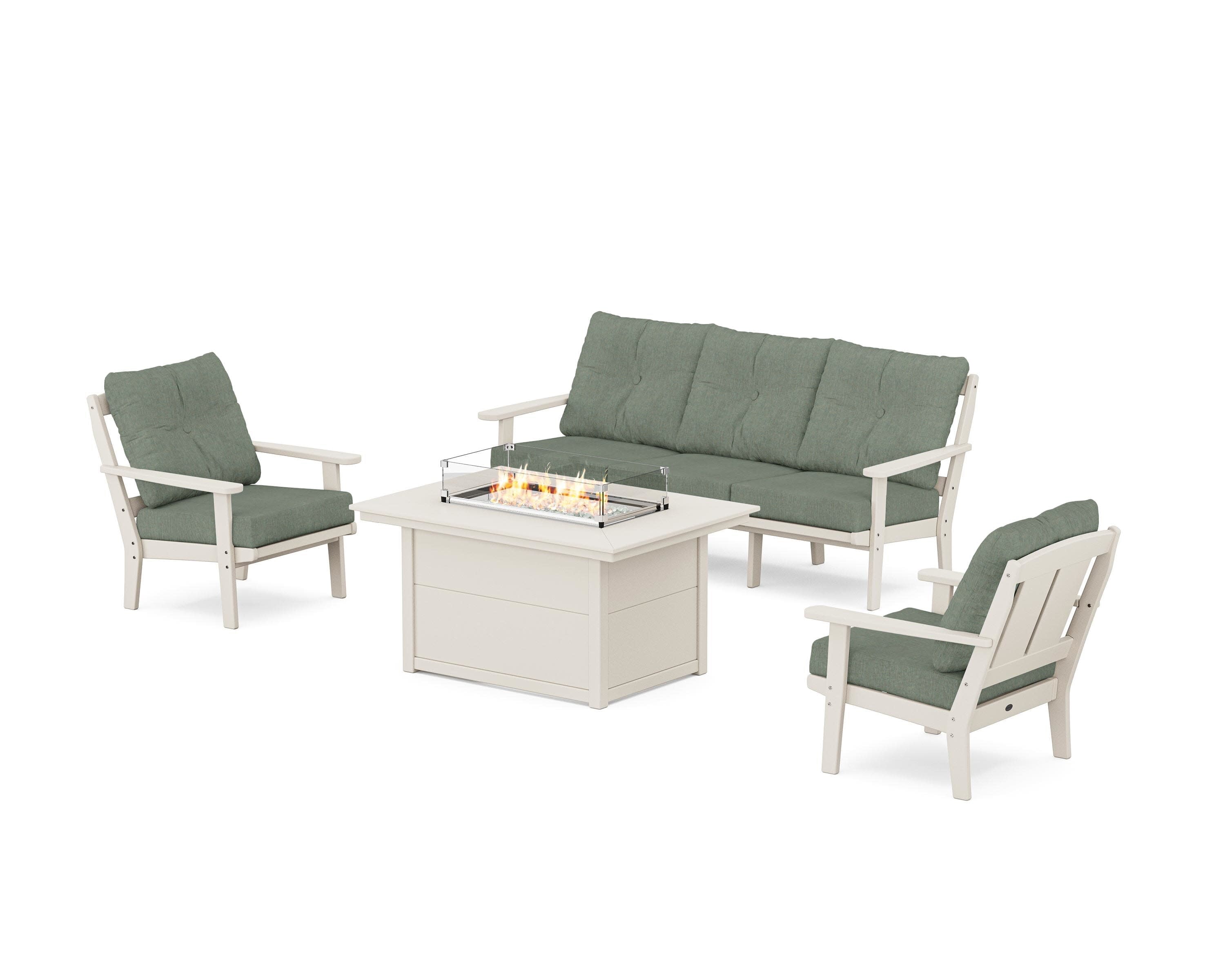 Mission Deep Seating Fire Pit Table Set in Sand / Cast Sage
