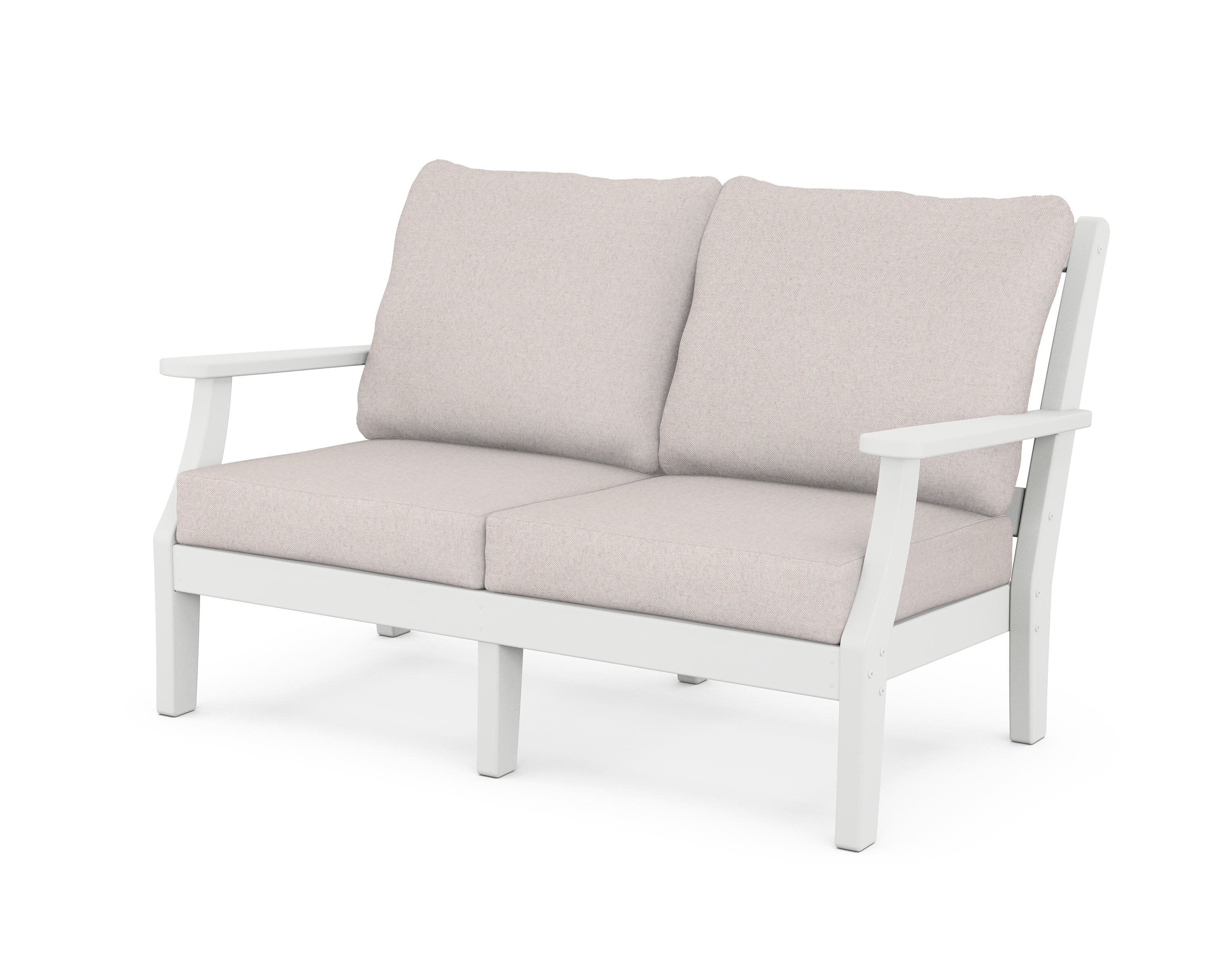 Chinoiserie Deep Seating Loveseat in White / Dune Burlap