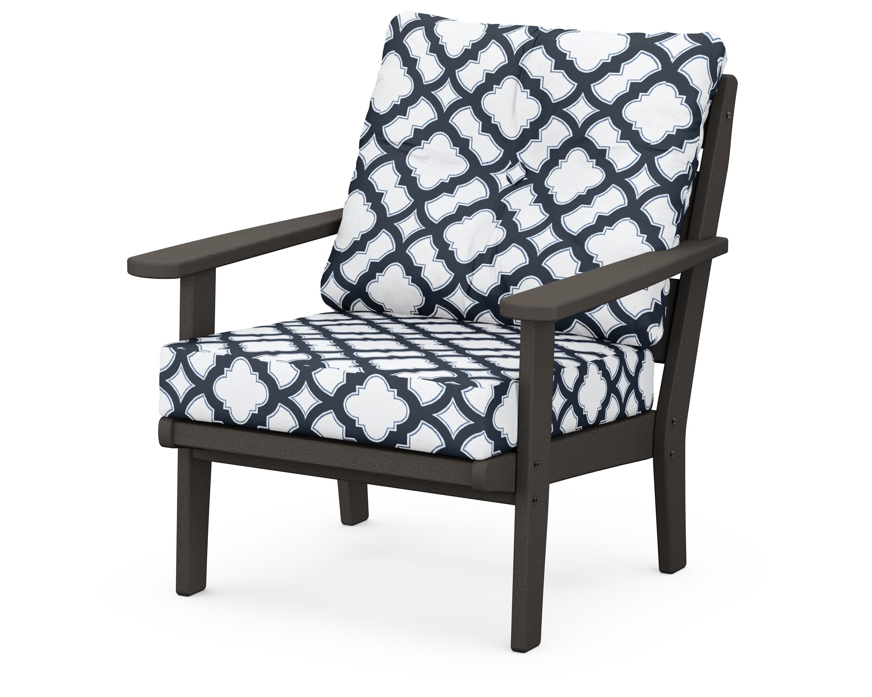 Lakeside Deep Seating Chair in Vintage Coffee / Trellis Marine Indigo