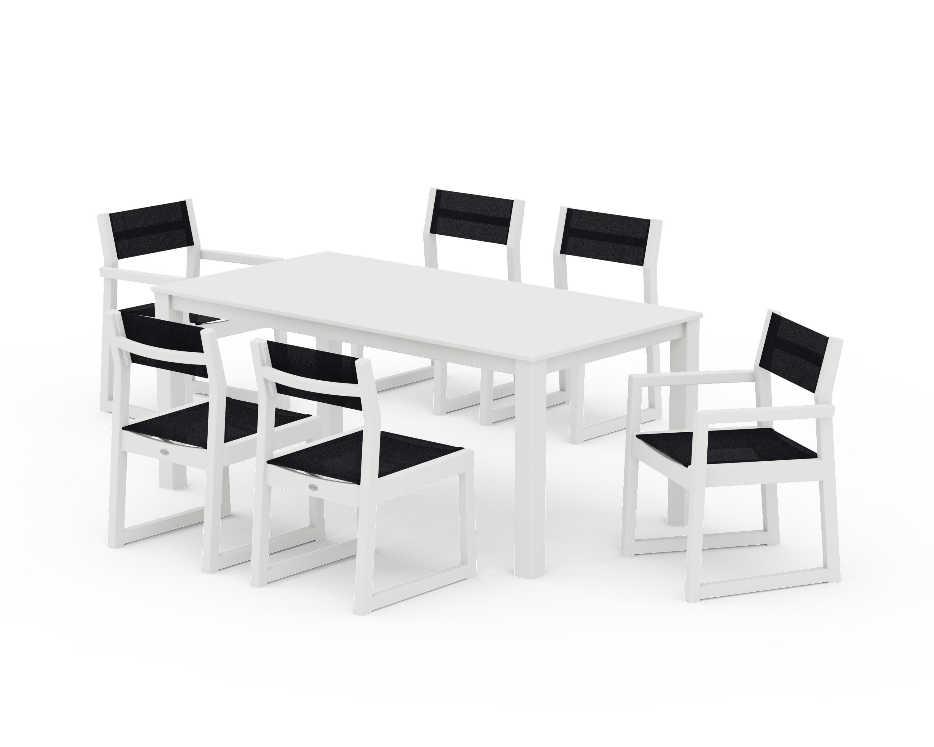 EDGE Sling 7-Piece Parsons Dining Set in Vintage White / Black Sling