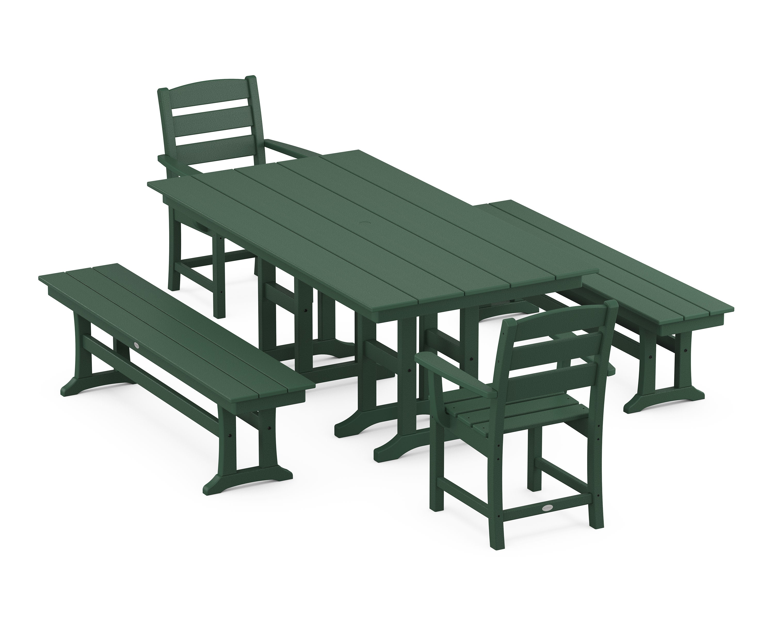 Lakeside 5-Piece Farmhouse Dining Set with Benches in Green