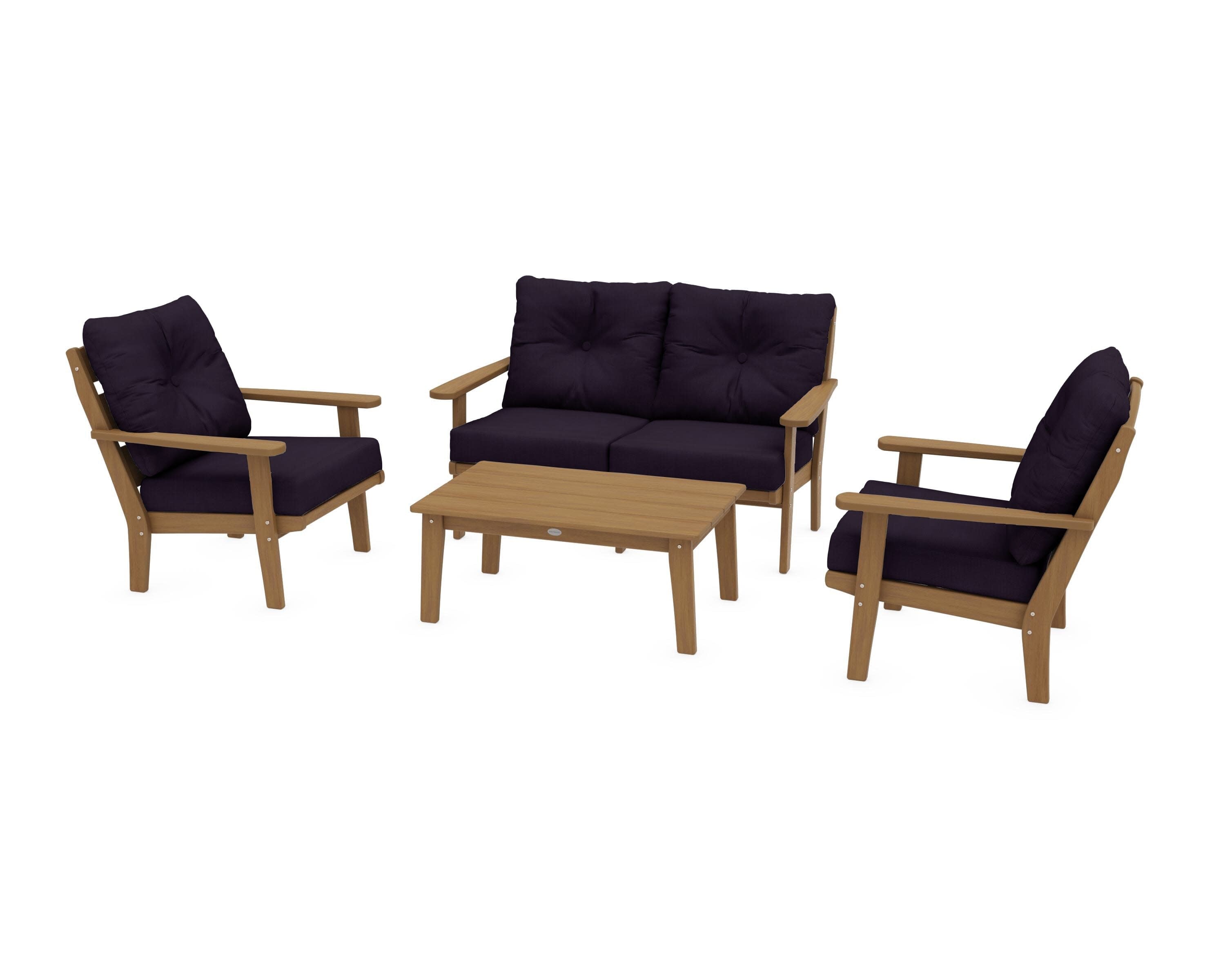 Lakeside 4-Piece Deep Seating Set in Natural / Navy Linen