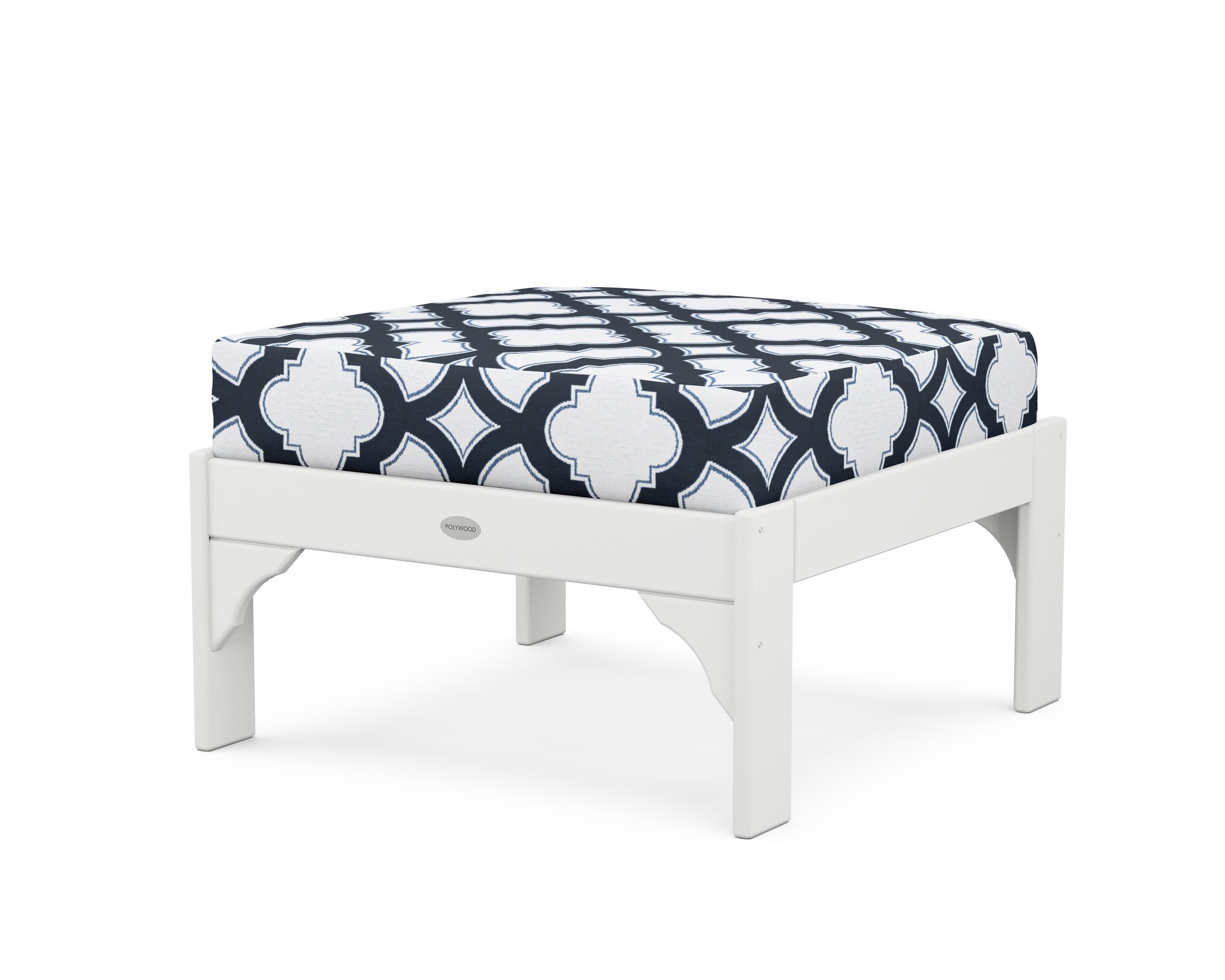 Vineyard Deep Seating Ottoman in White / Trellis Marine Indigo