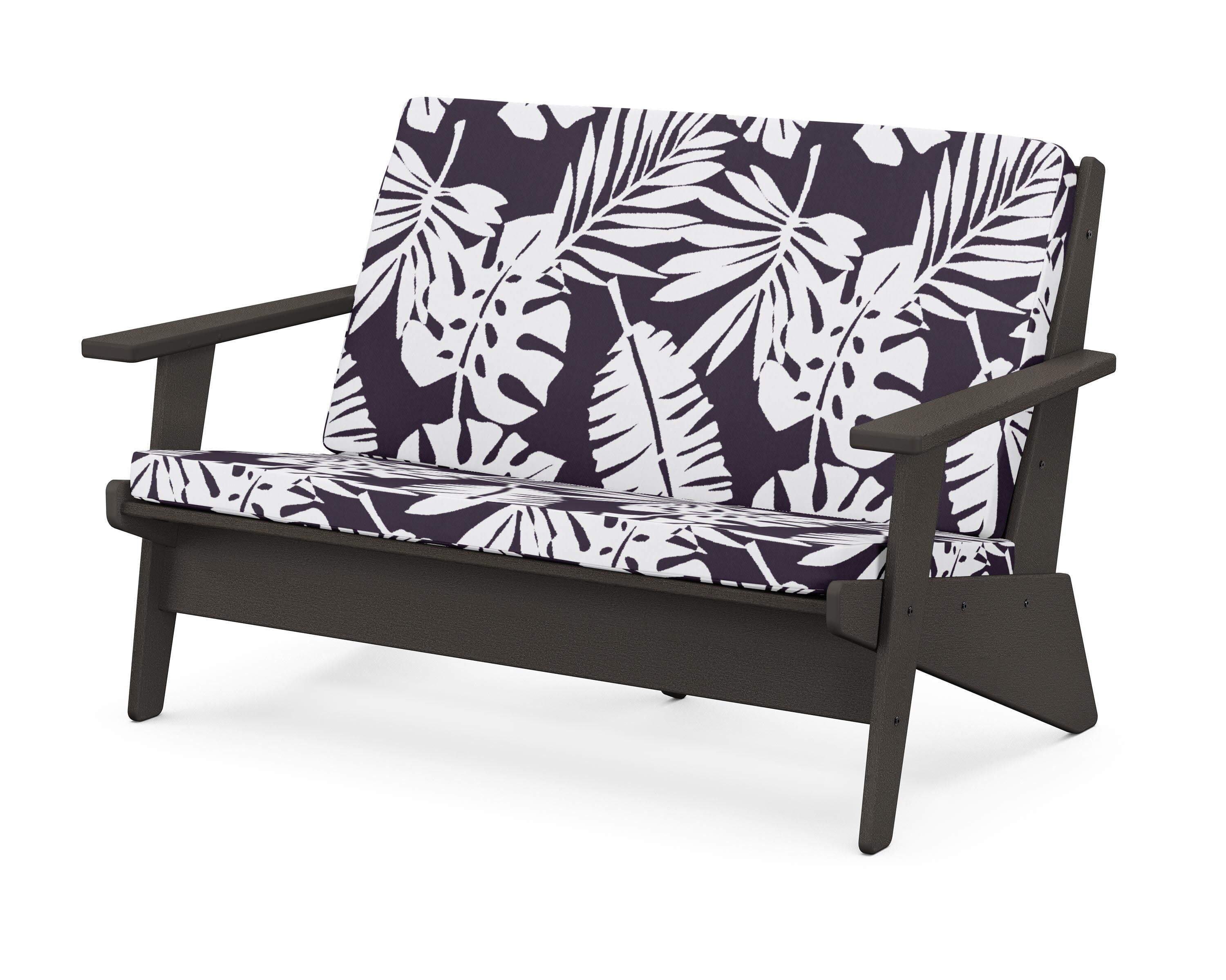 Riviera Modern Lounge Loveseat in Vintage Coffee / Leaf Navy