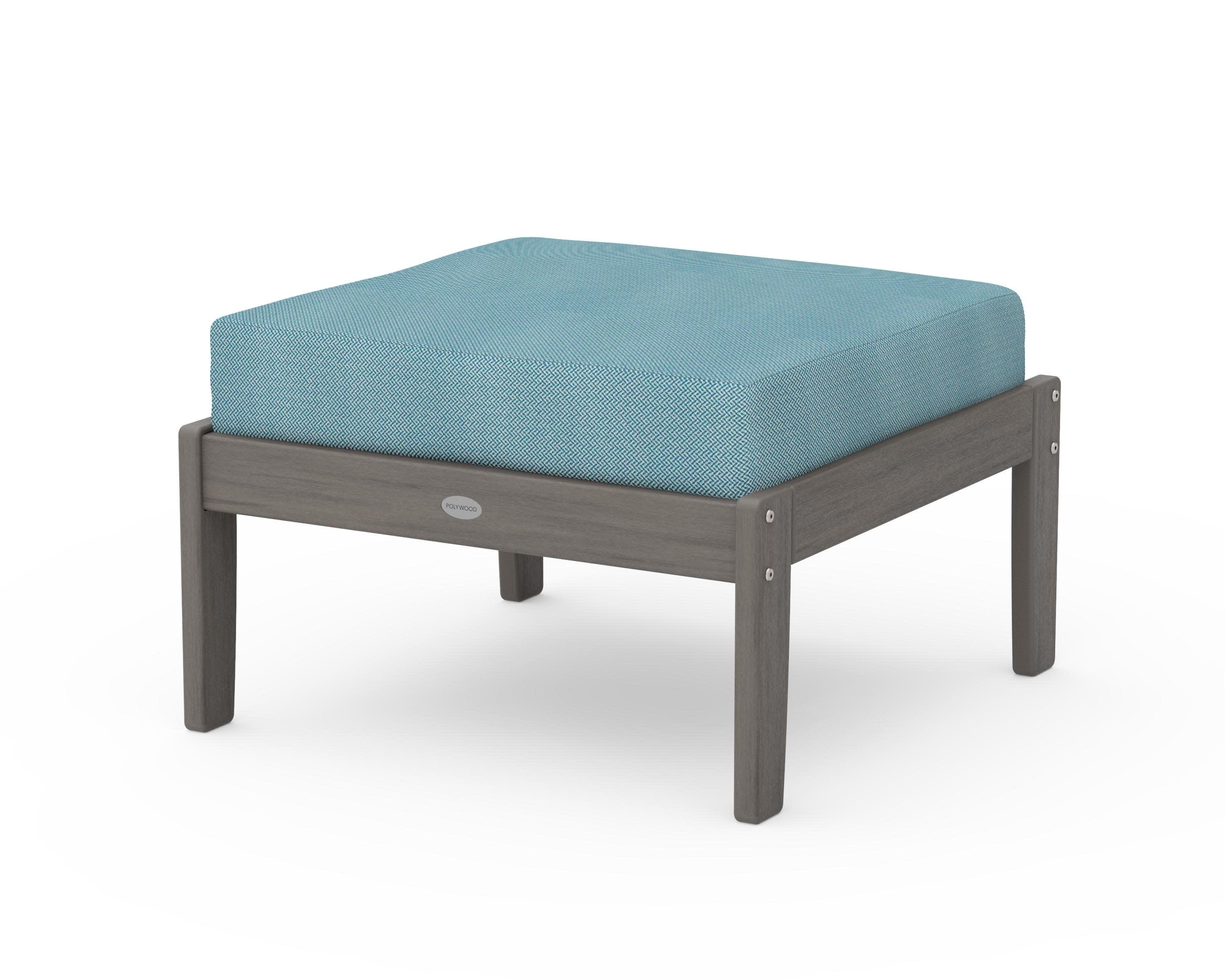 Braxton Deep Seating Ottoman in Driftwood / Lattice Sky Blue