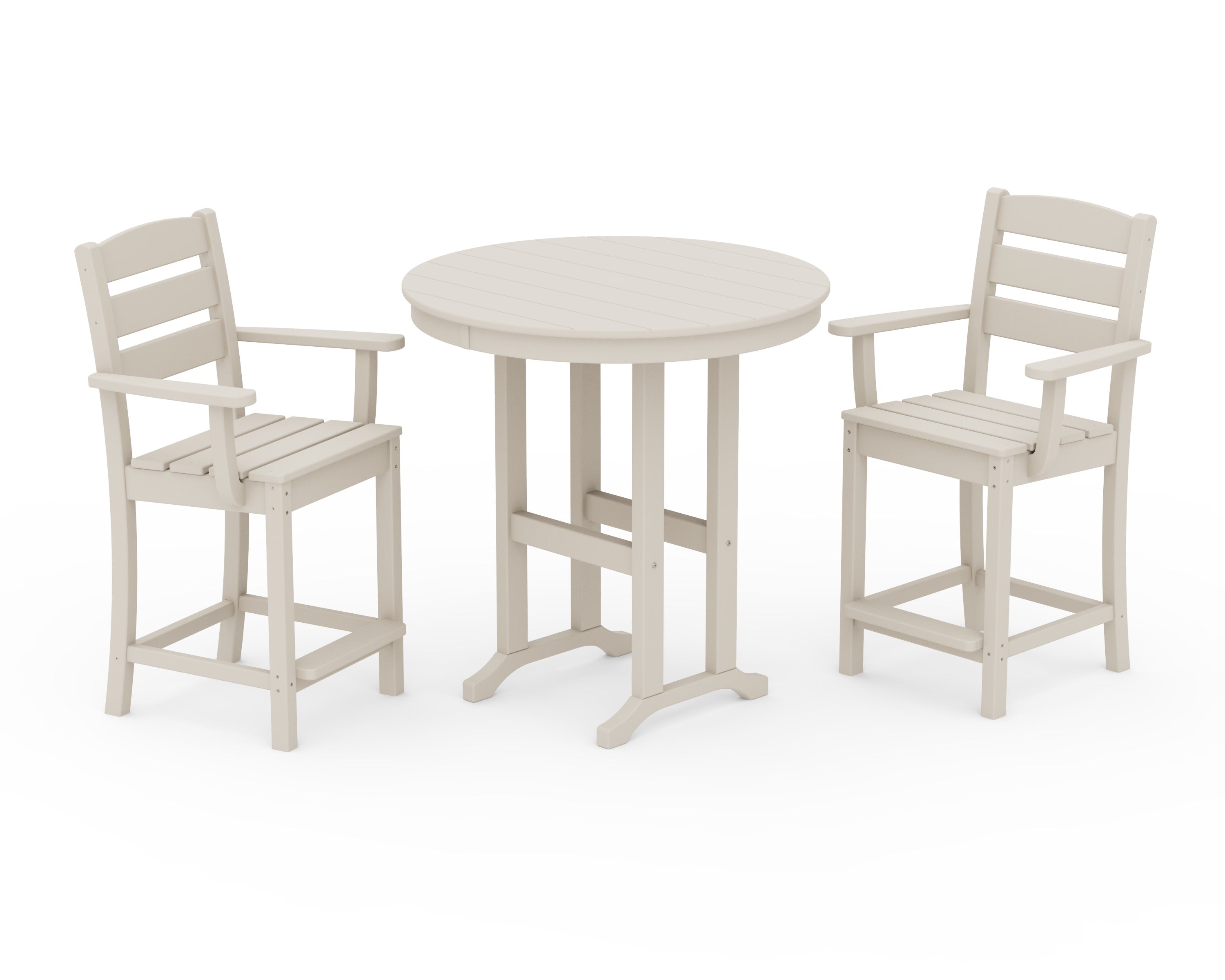 Lakeside 3-Piece Round Farmhouse Arm Chair Counter Set in Sand