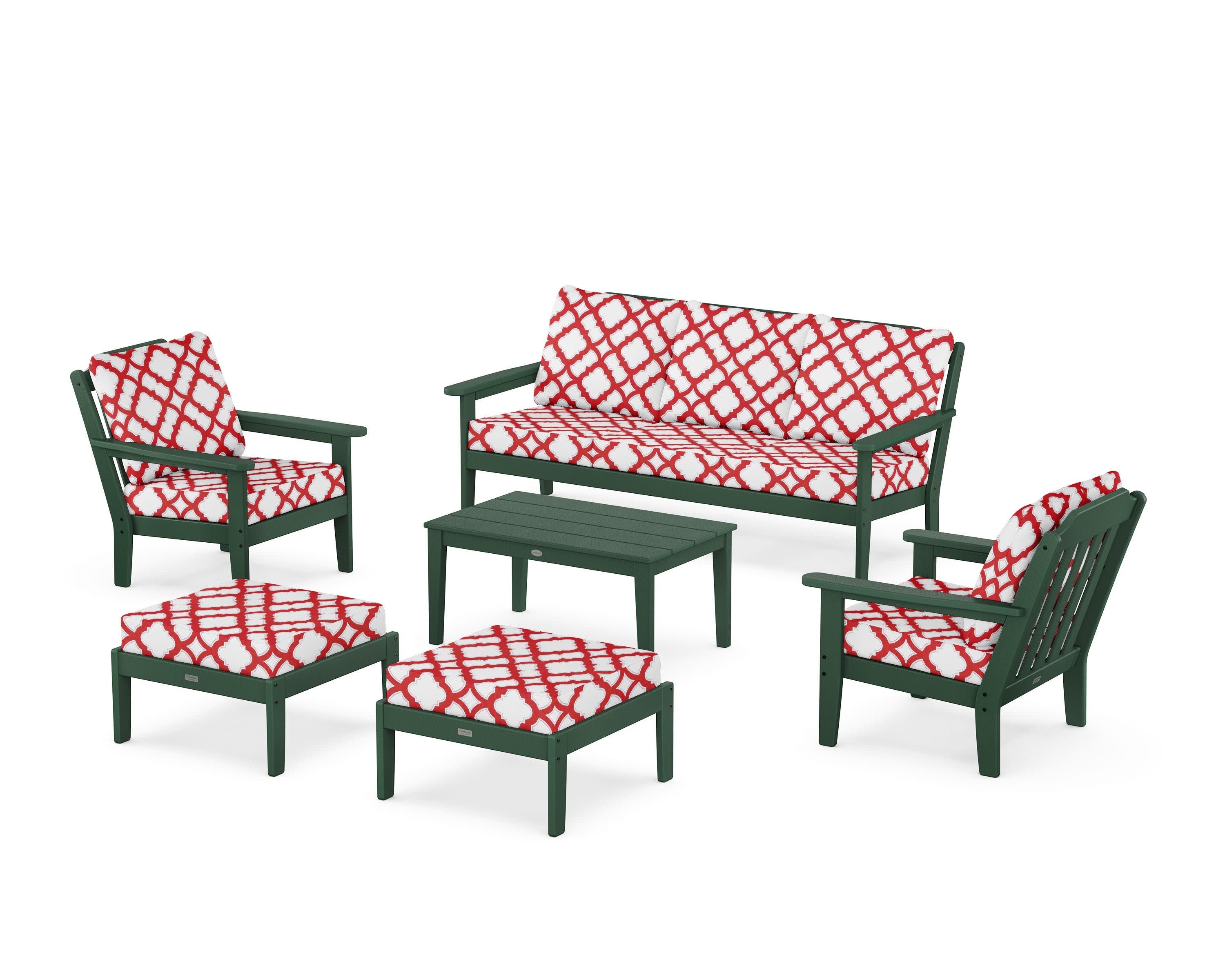 Cottage 6-Piece Lounge Sofa Set in Green / Trellis Crimson