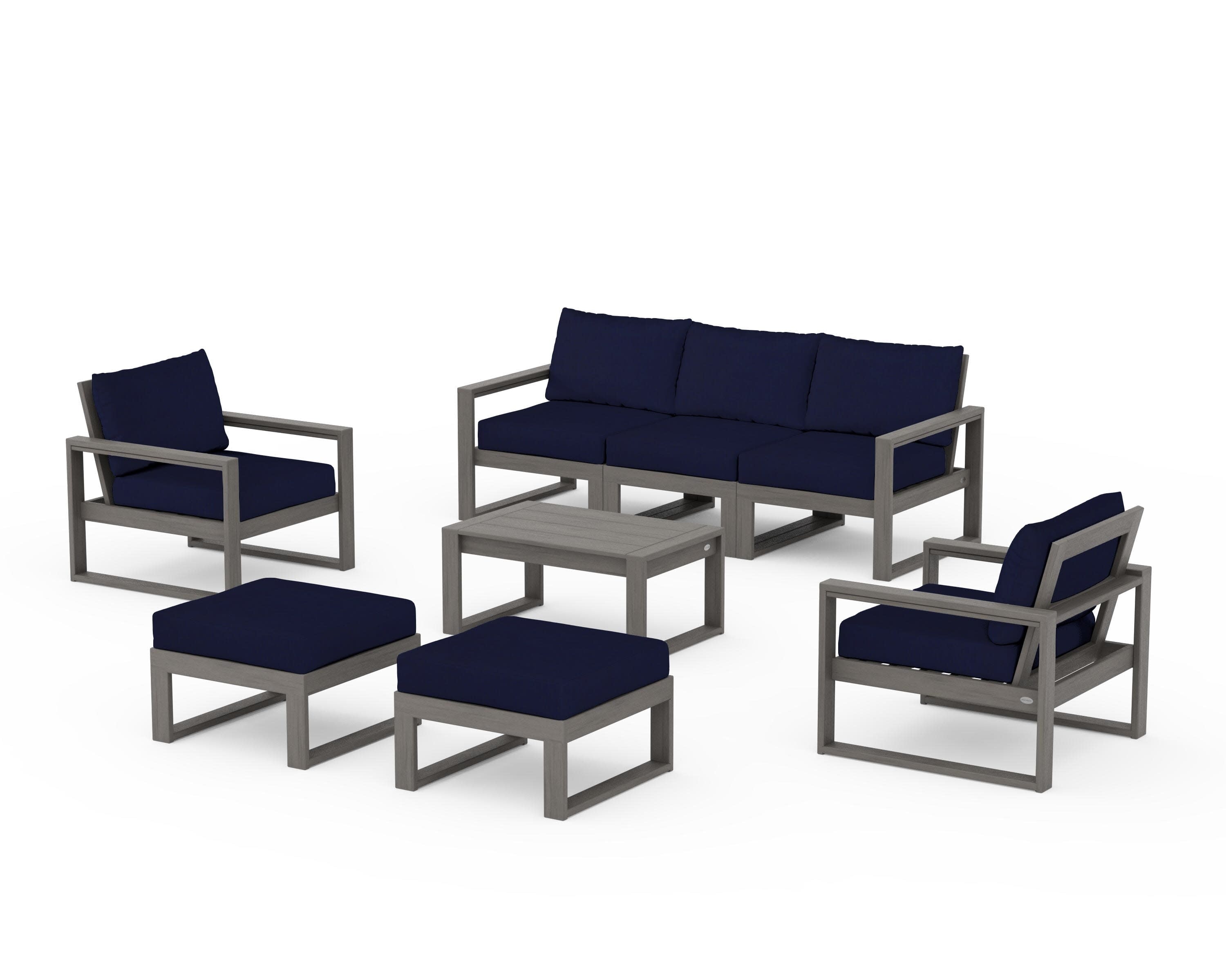 EDGE Sectional 8-Piece Lounge Sofa Set in Driftwood / Navy