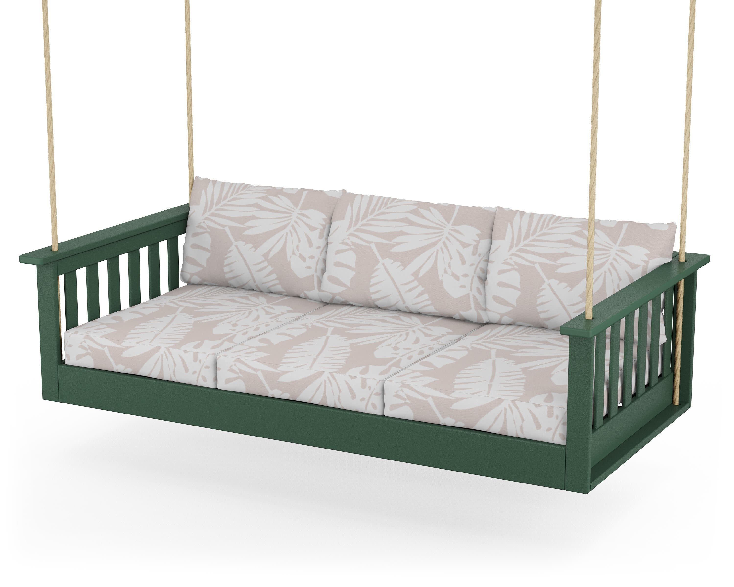 Vineyard Daybed Swing in Green / Leaf Dune Burlap