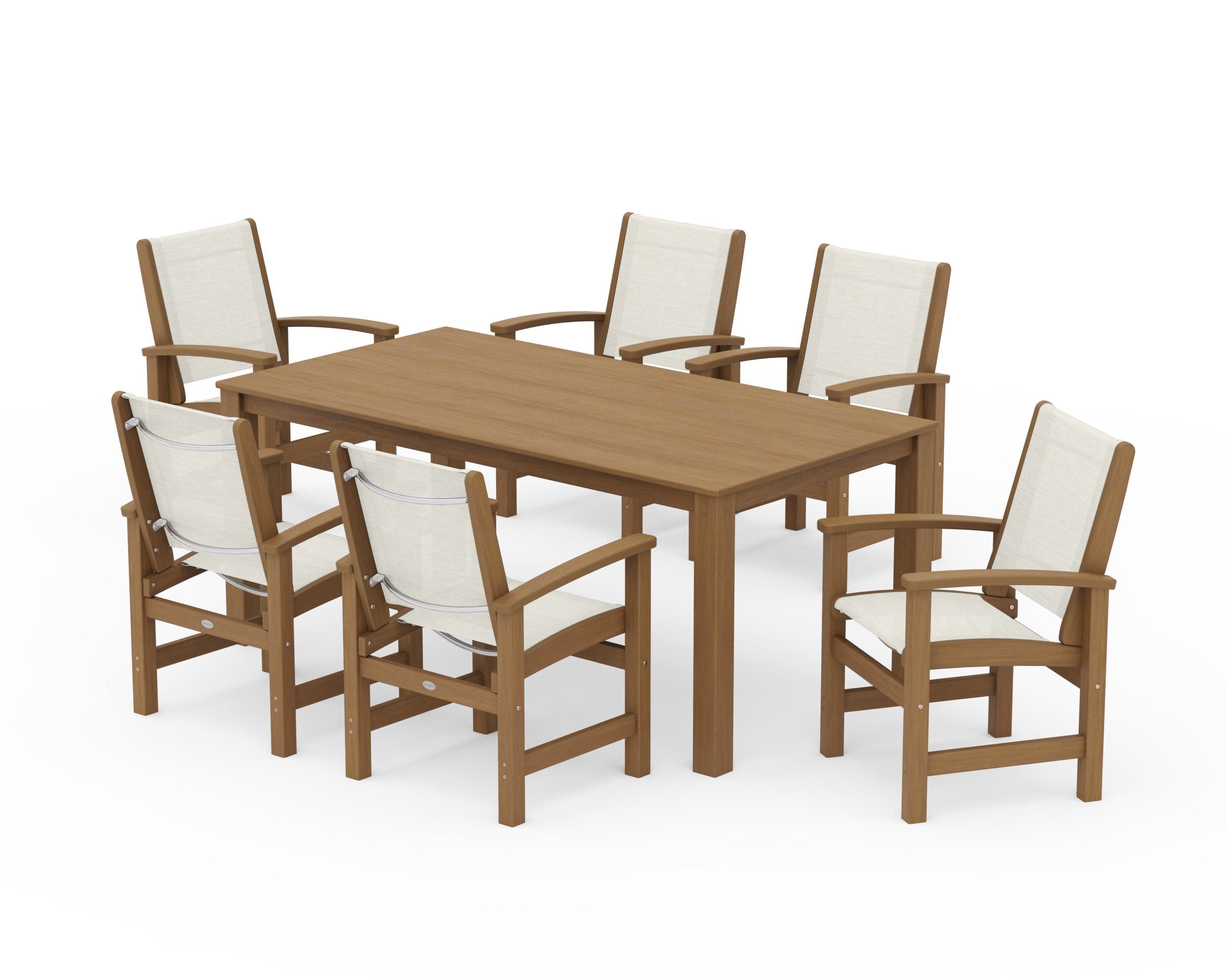 Coastal 7-Piece Parsons Dining Set in Natural / Parchment Sling