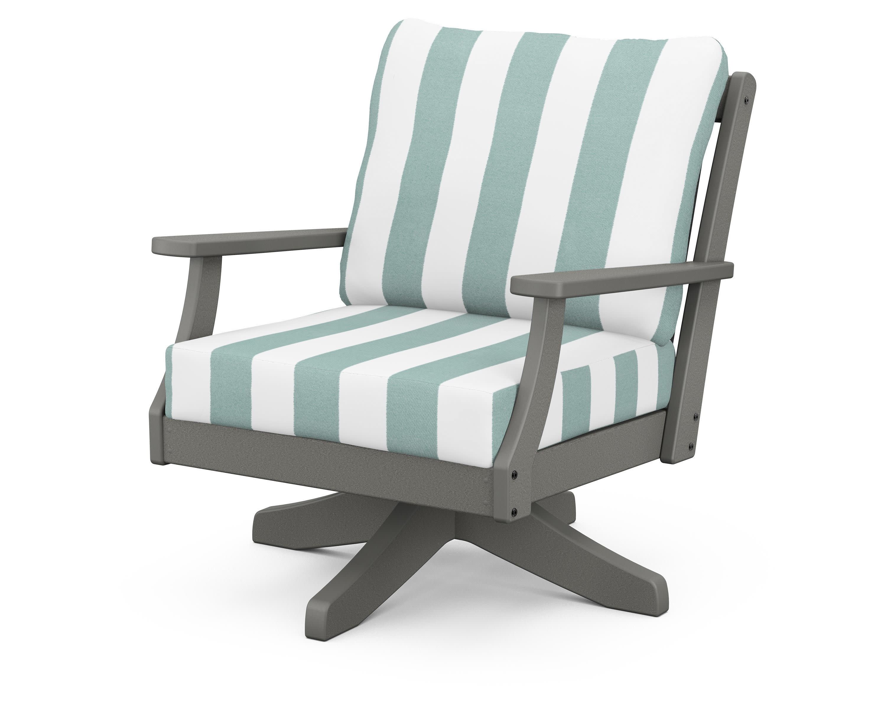 Braxton Deep Seating Swivel Chair in Slate Grey / Cabana Stripe Glacier Spa