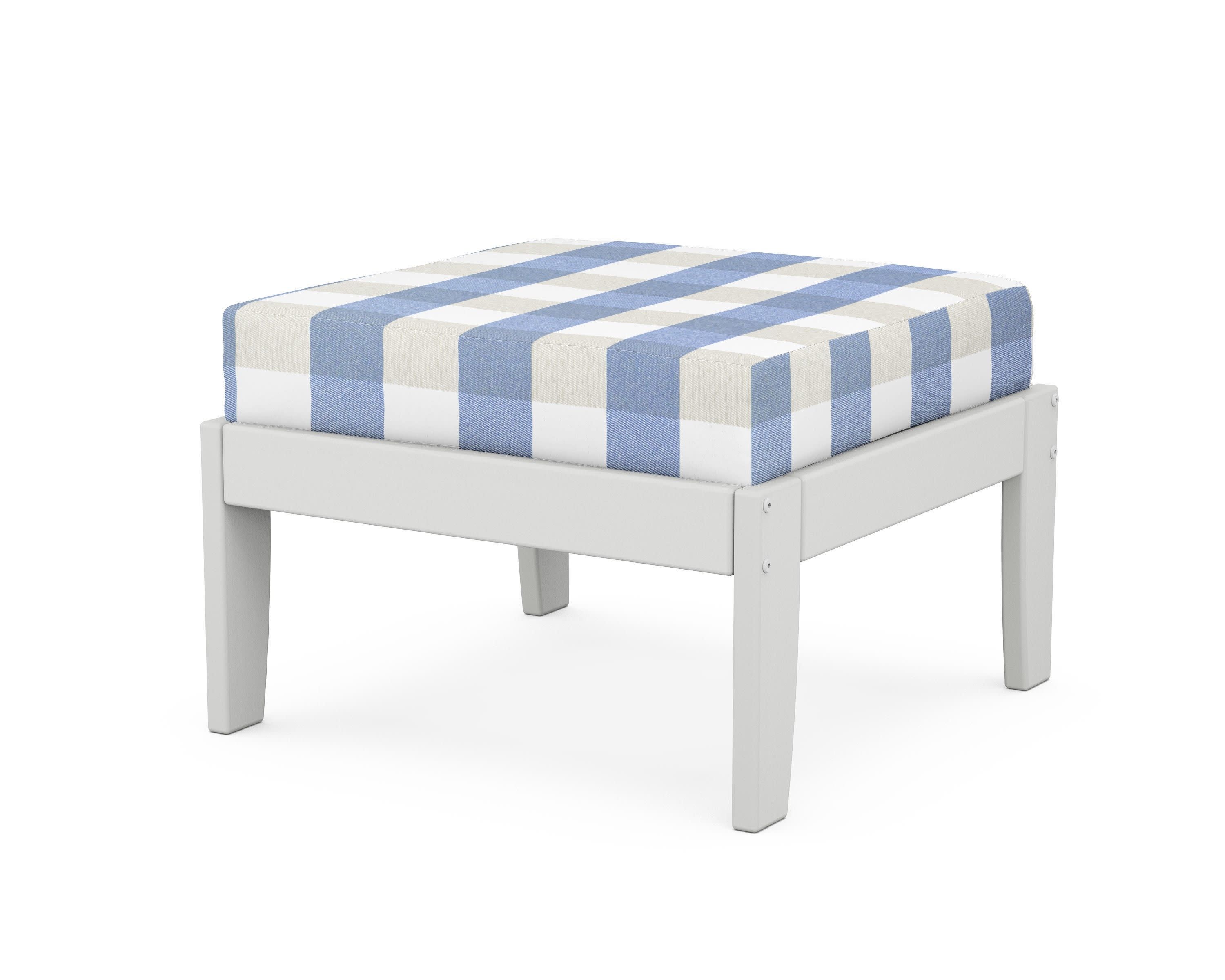 Modular Ottoman - Classic in White / Buffalo Plaid Sky Blue