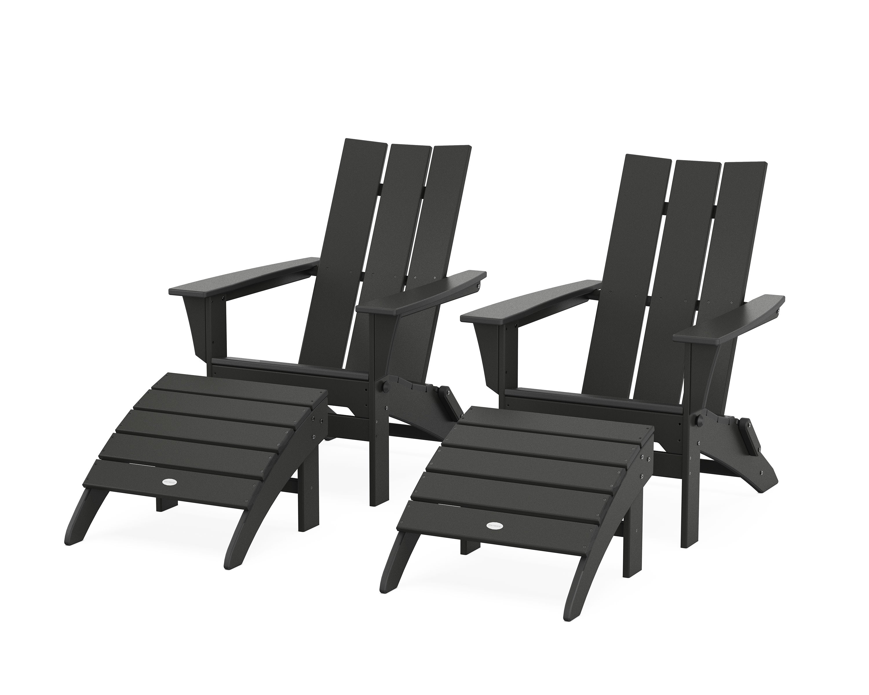 Modern Folding Adirondack Chair 4-Piece Set with Ottomans in Black