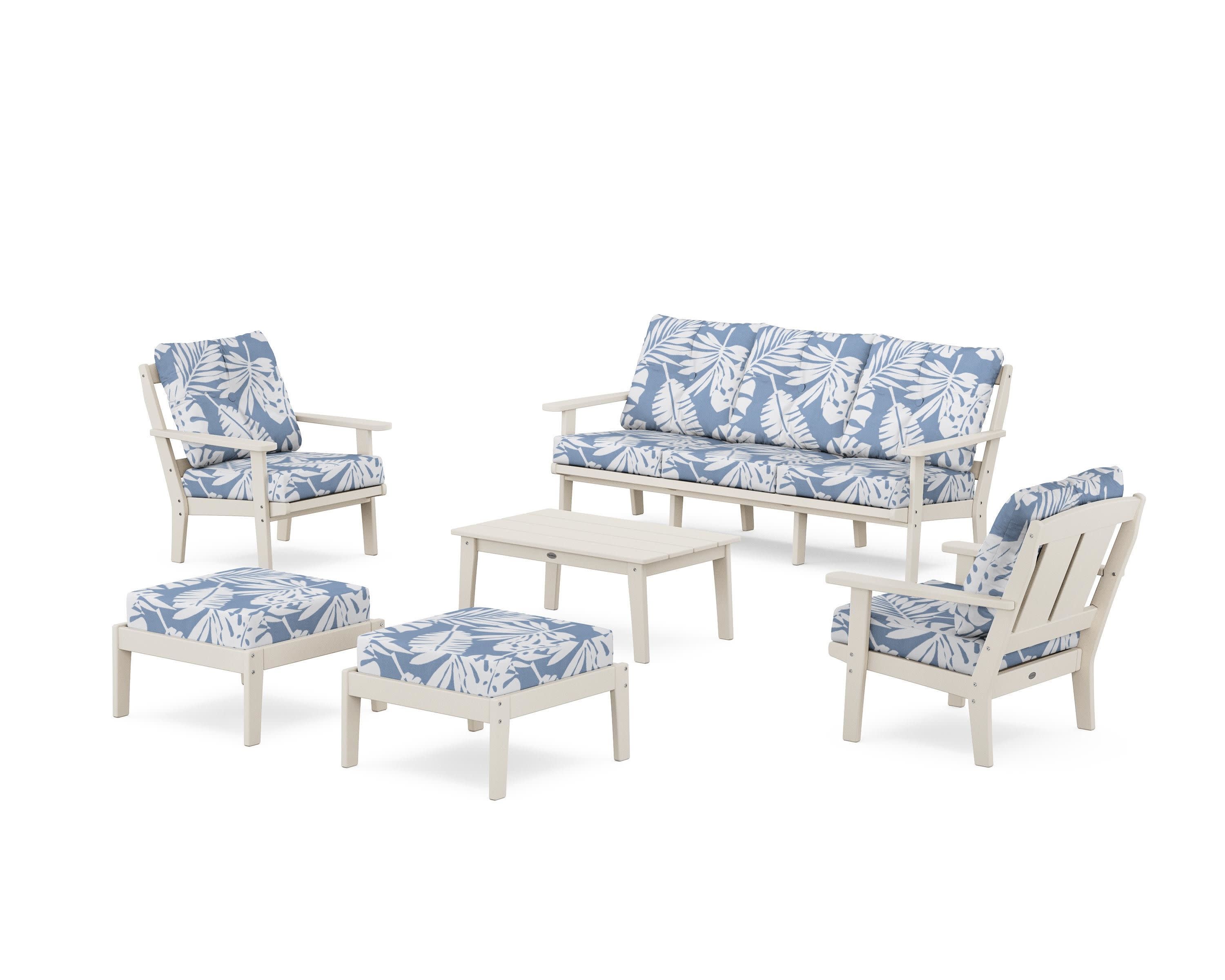 Mission 6-Piece Lounge Sofa Set in Sand / Leaf Sky Blue
