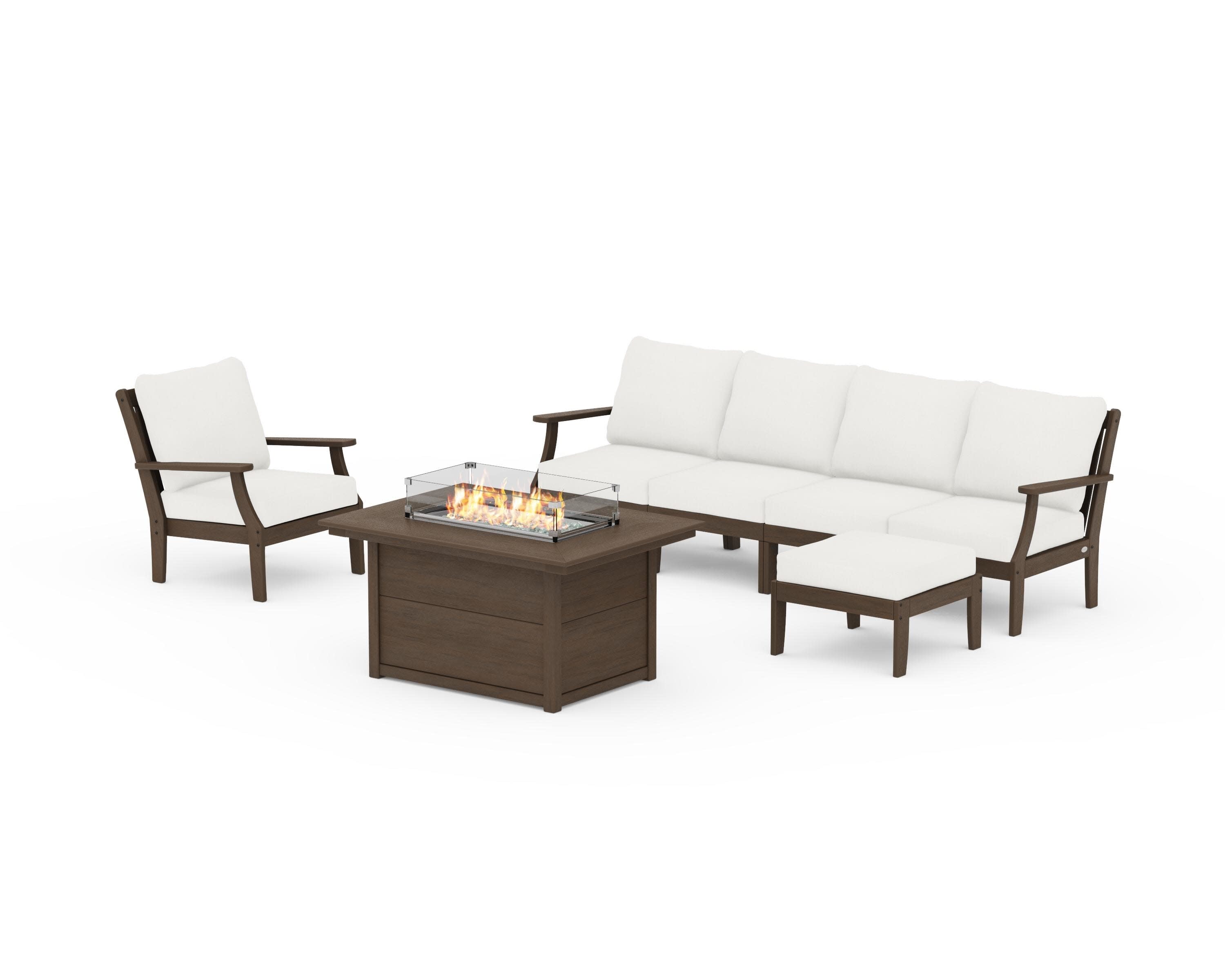Braxton Sectional Lounge and Fire Pit Set in Kona / Natural Linen