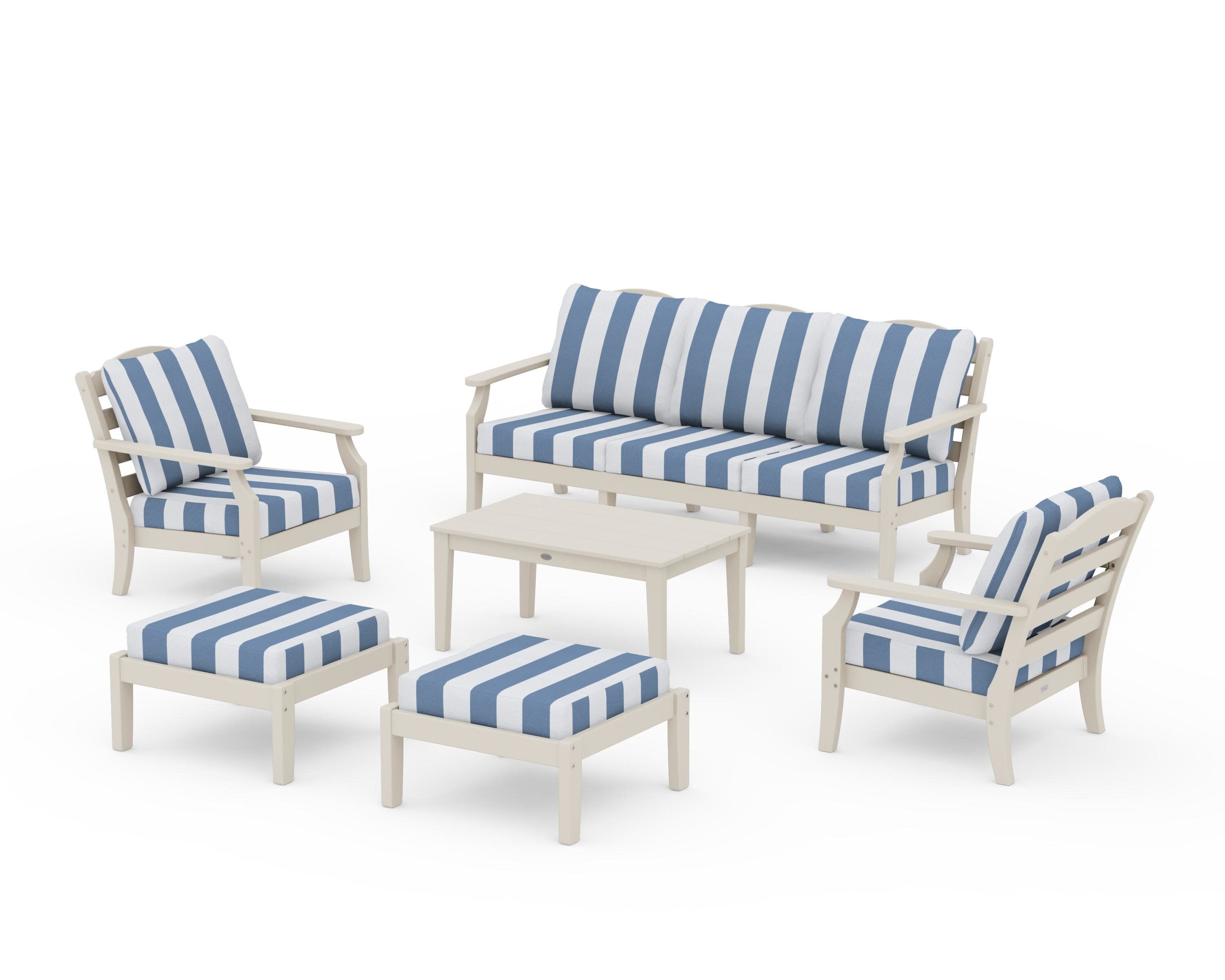 Savannah 6-Piece Lounge Sofa Set in Sand / Cabana Stripe Sky Blue
