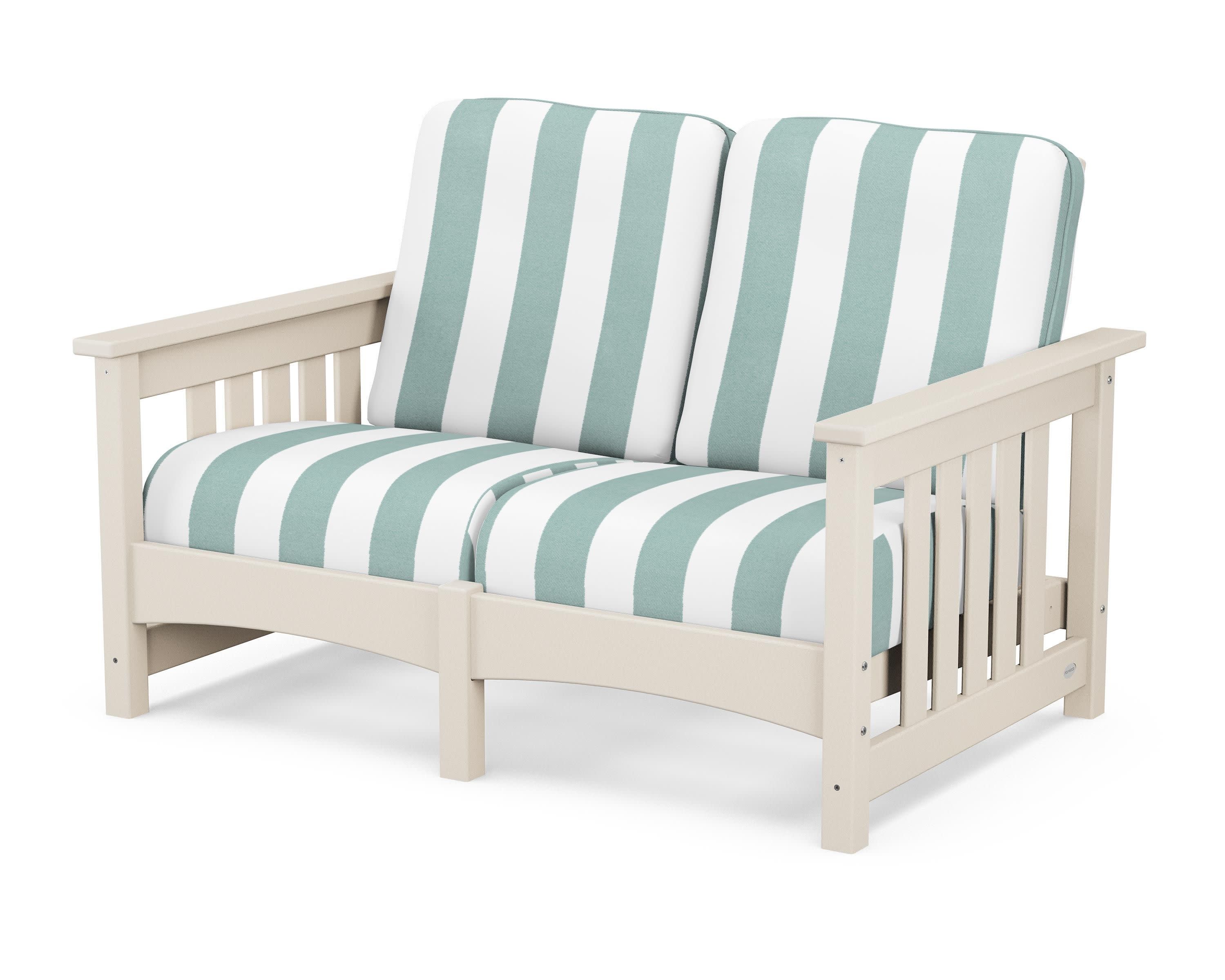 Club Mission Loveseat in Sand / Cabana Stripe Glacier Spa