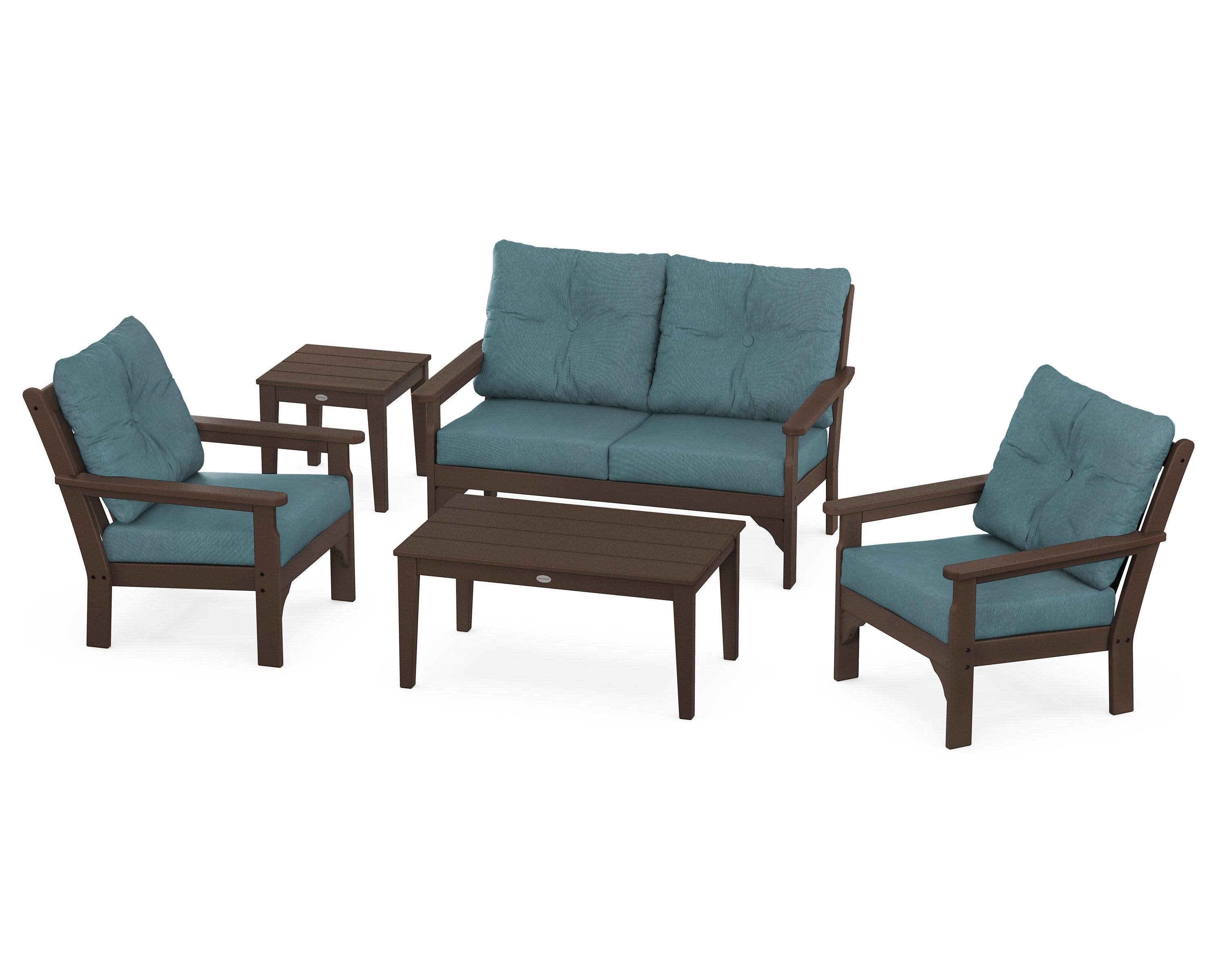Vineyard 5-Piece Deep Seating Set in Mahogany / Ocean Teal