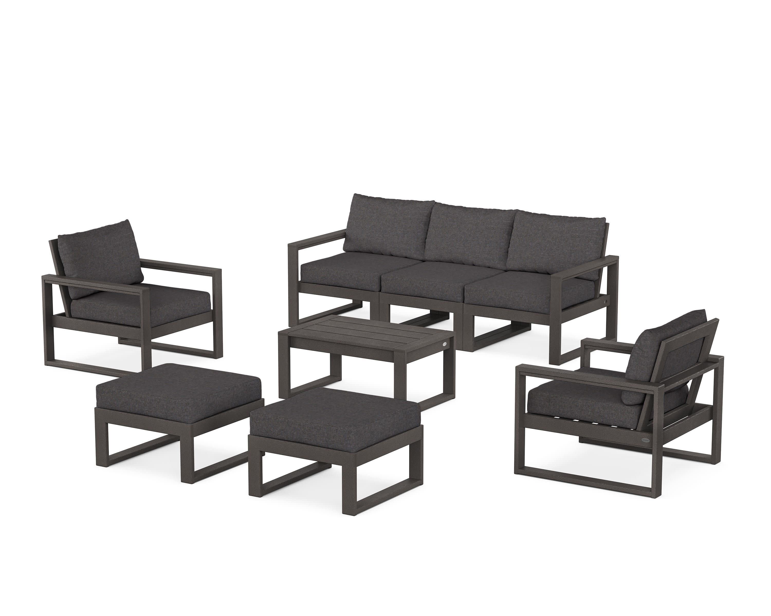 EDGE Sectional 8-Piece Lounge Sofa Set in Vintage Coffee / Ash Charcoal