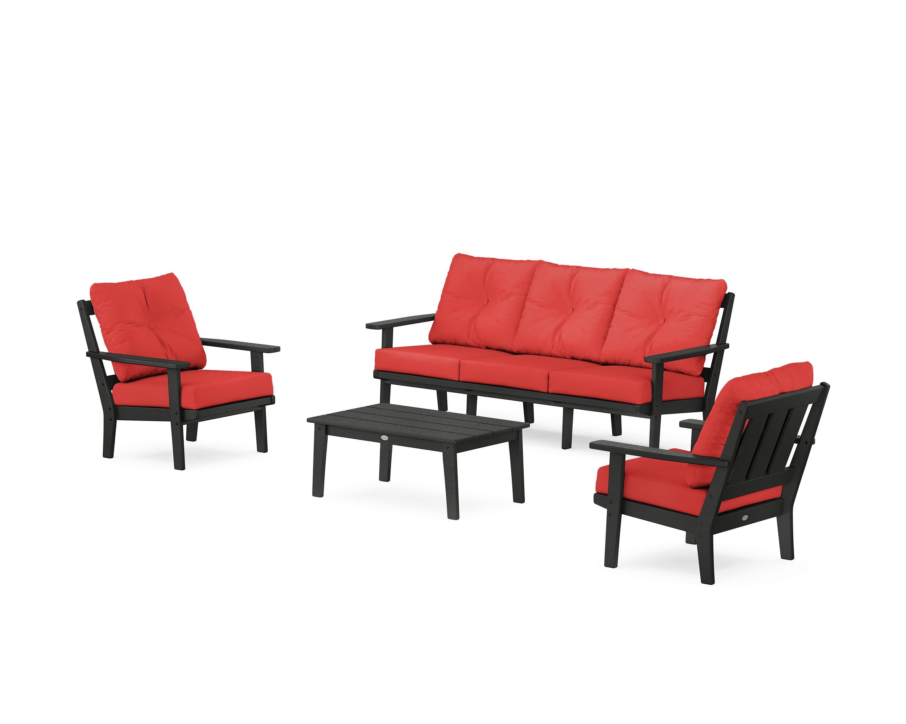 Oxford 4-Piece Deep Seating Set with Sofa in Black / Crimson Linen