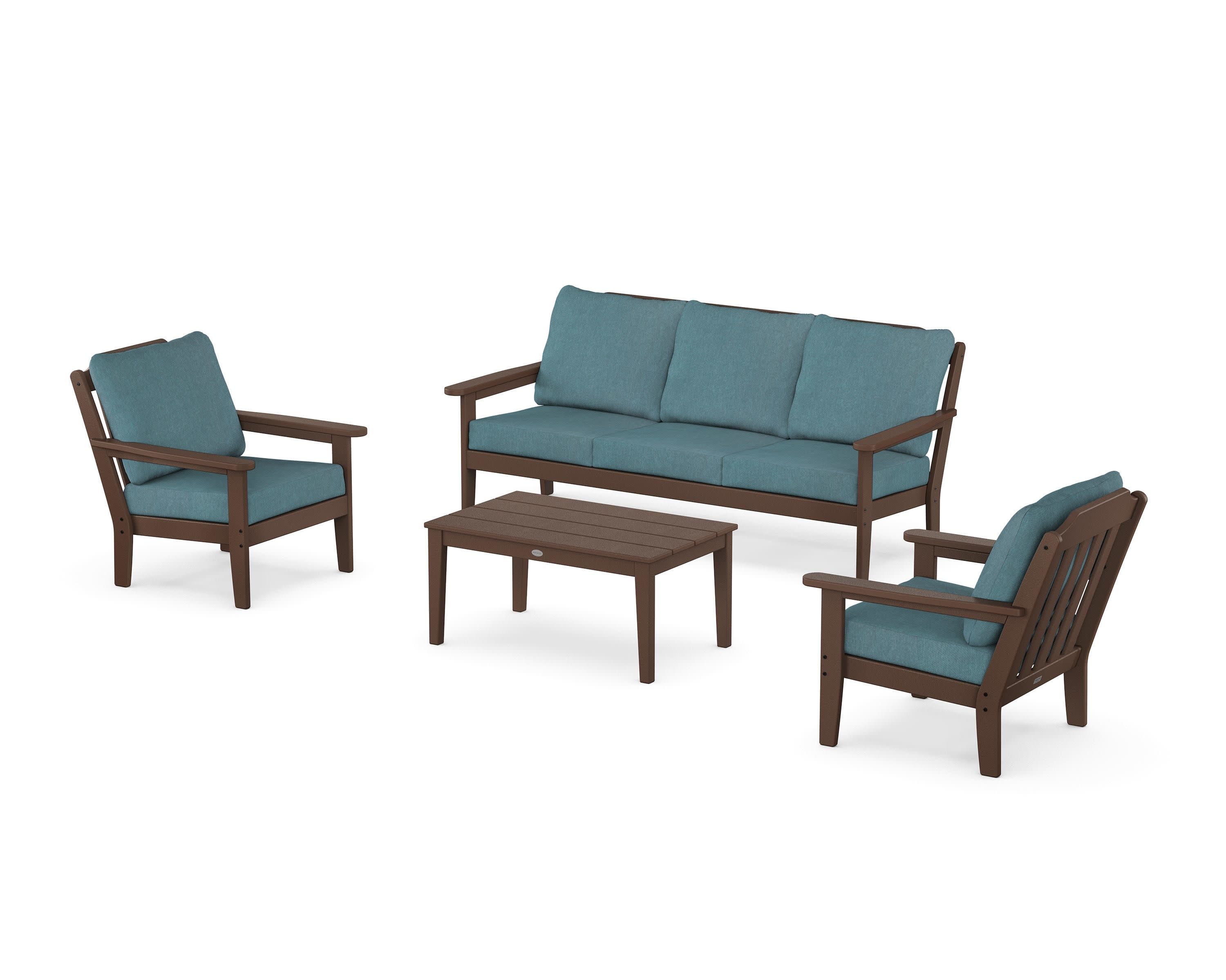 Cottage 4-Piece Deep Seating Set with Sofa in Mahogany / Ocean Teal