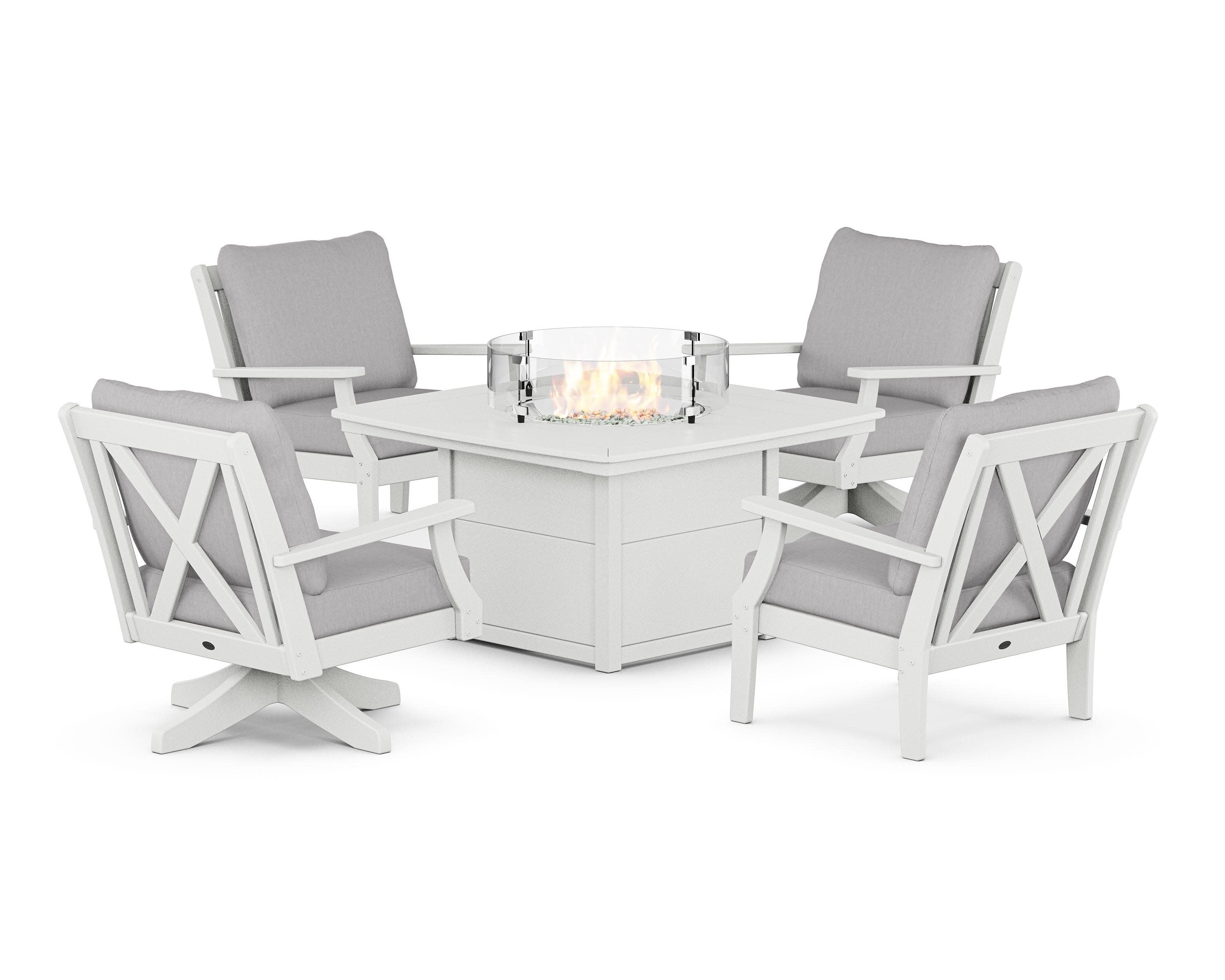 Braxton 5-Piece Deep Seating Set with Fire Table in White / Granite