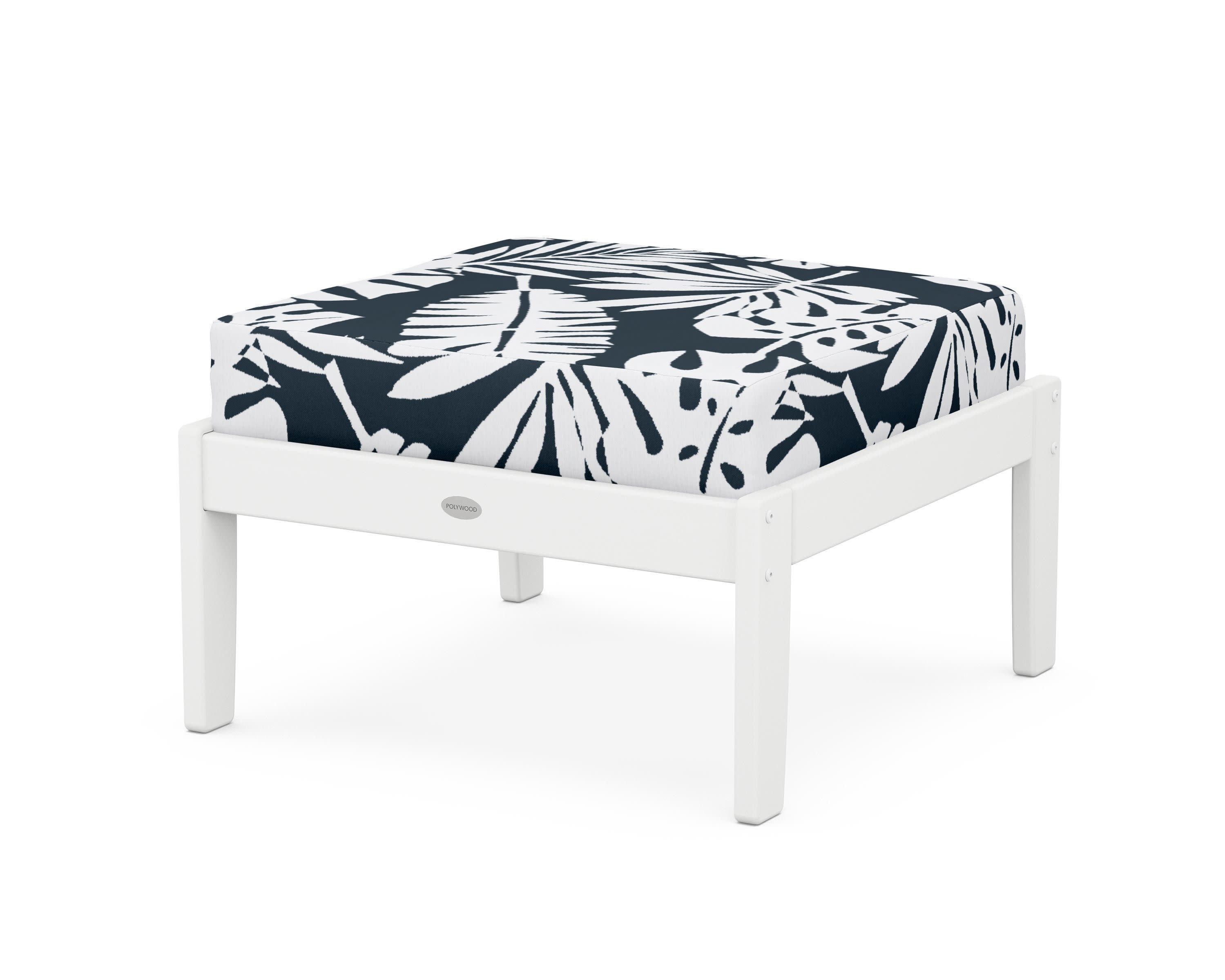 Braxton Deep Seating Ottoman in White / Leaf Marine Indigo