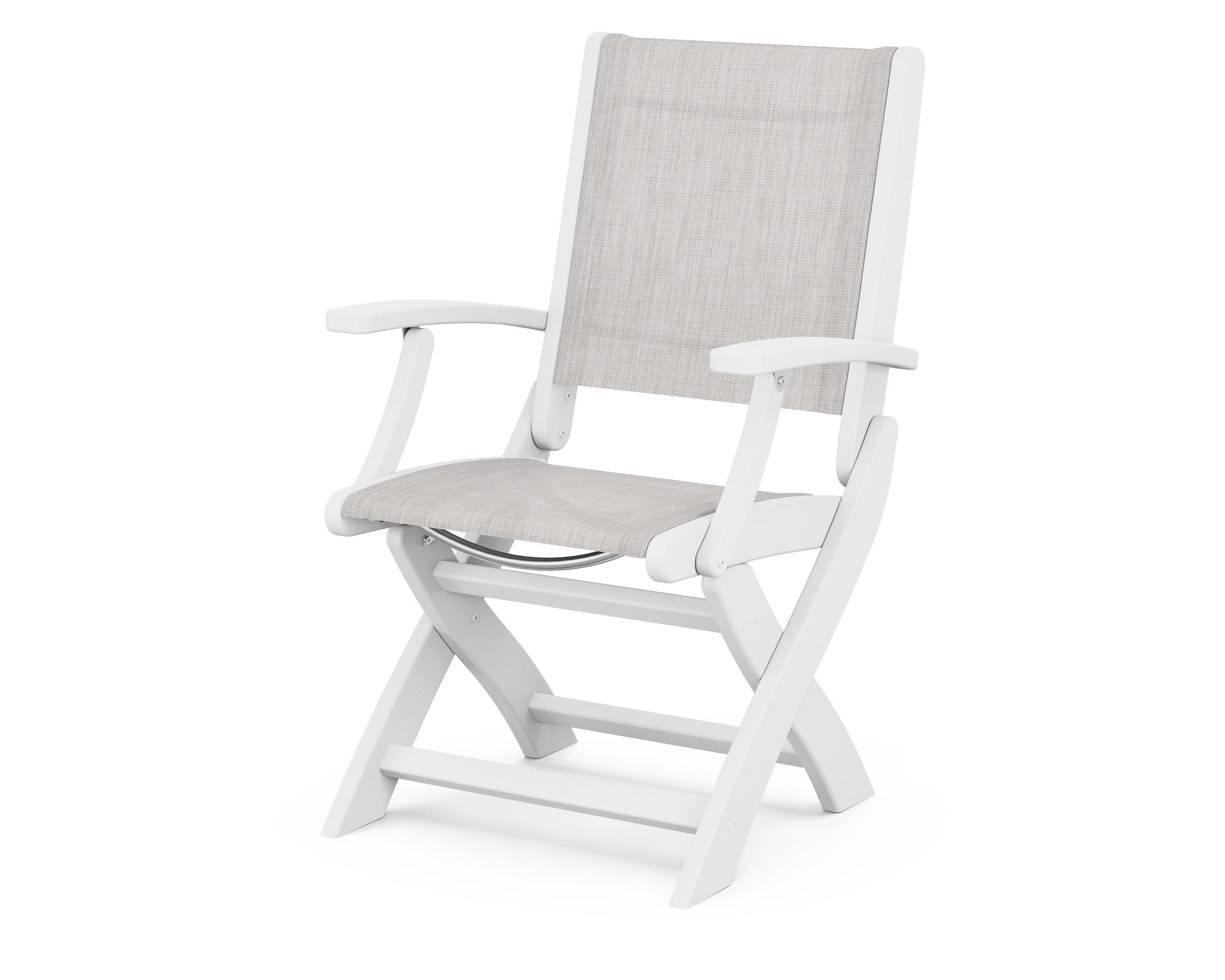 Coastal Folding Chair in White / Parchment Sling